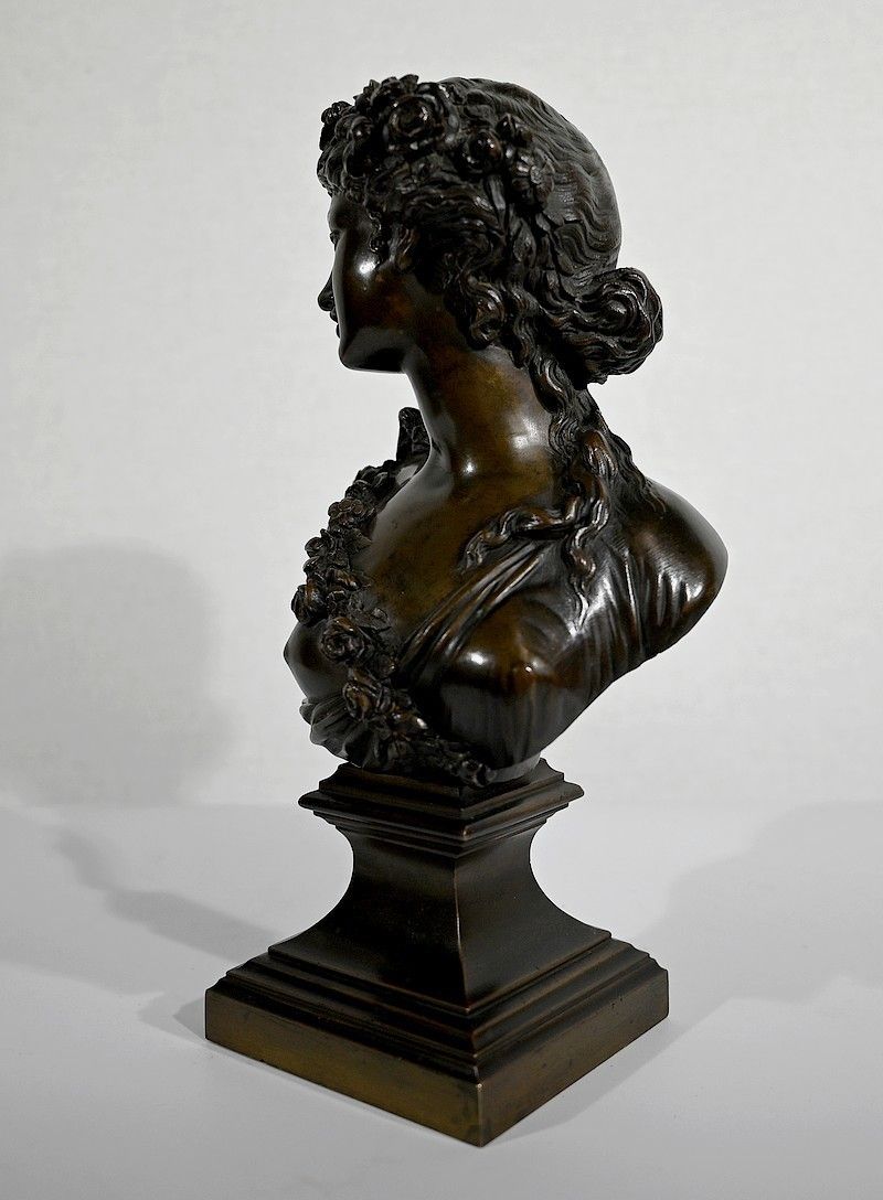 photo for sale Bronze "Young Woman Crowned With Flowers" After Jc Marin   19th Century