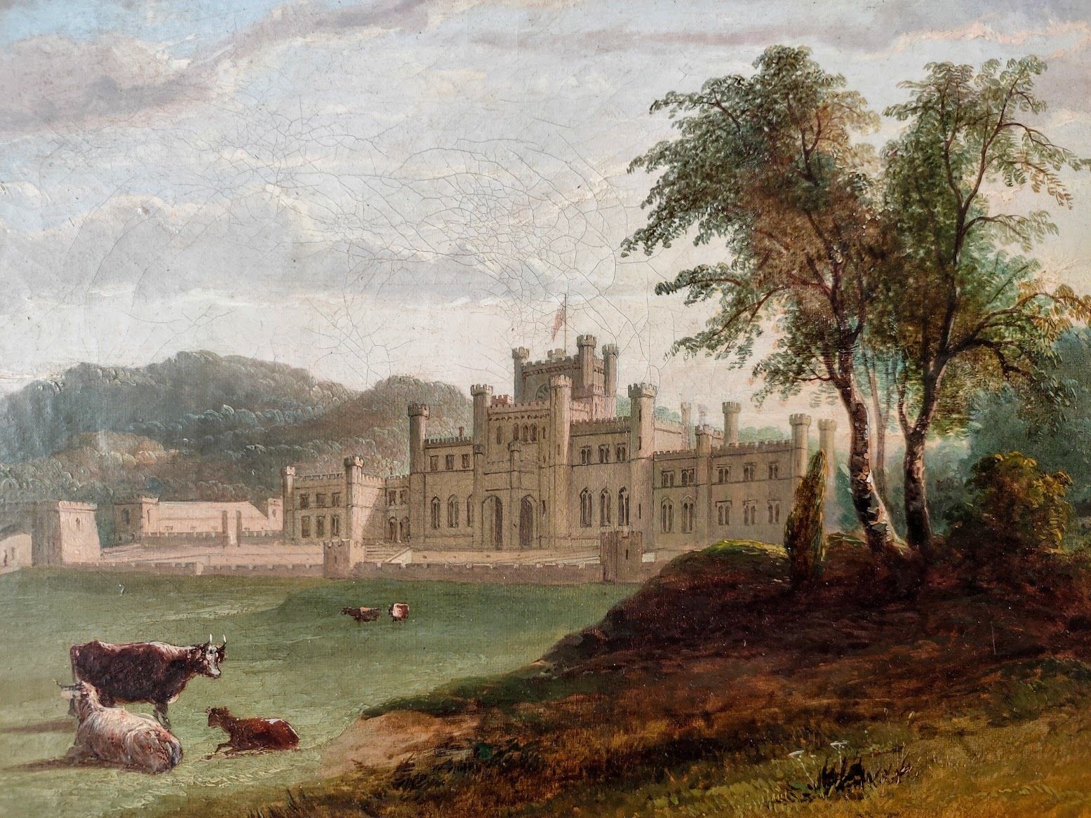 Oil Painting   19th Century Canvas Lowther Castle Penrith With Cows photo buy