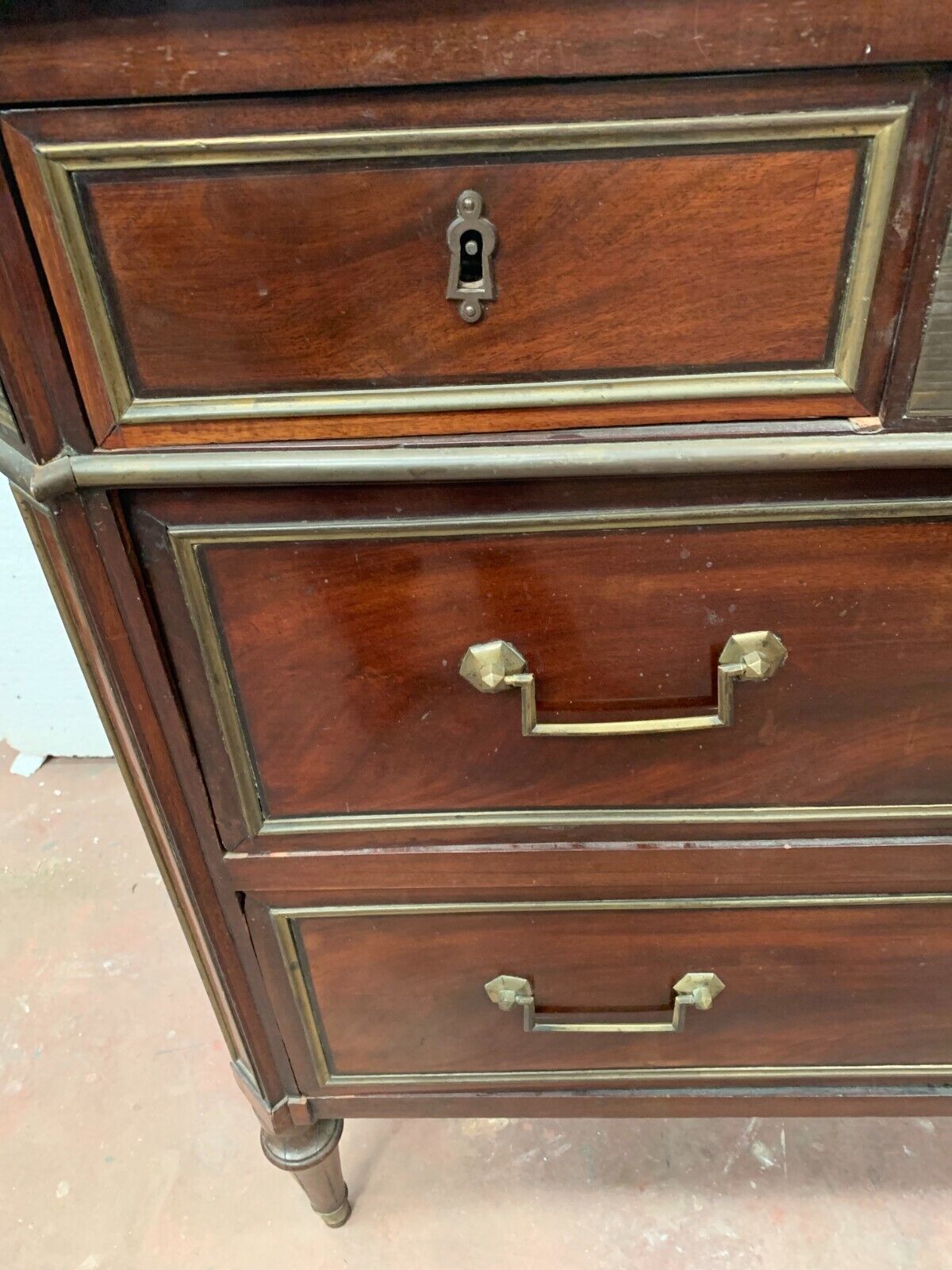 Mahogany Lois XVI Style Chest Of Drawers Gray Veined Marble Top 19th Century photo Furniture