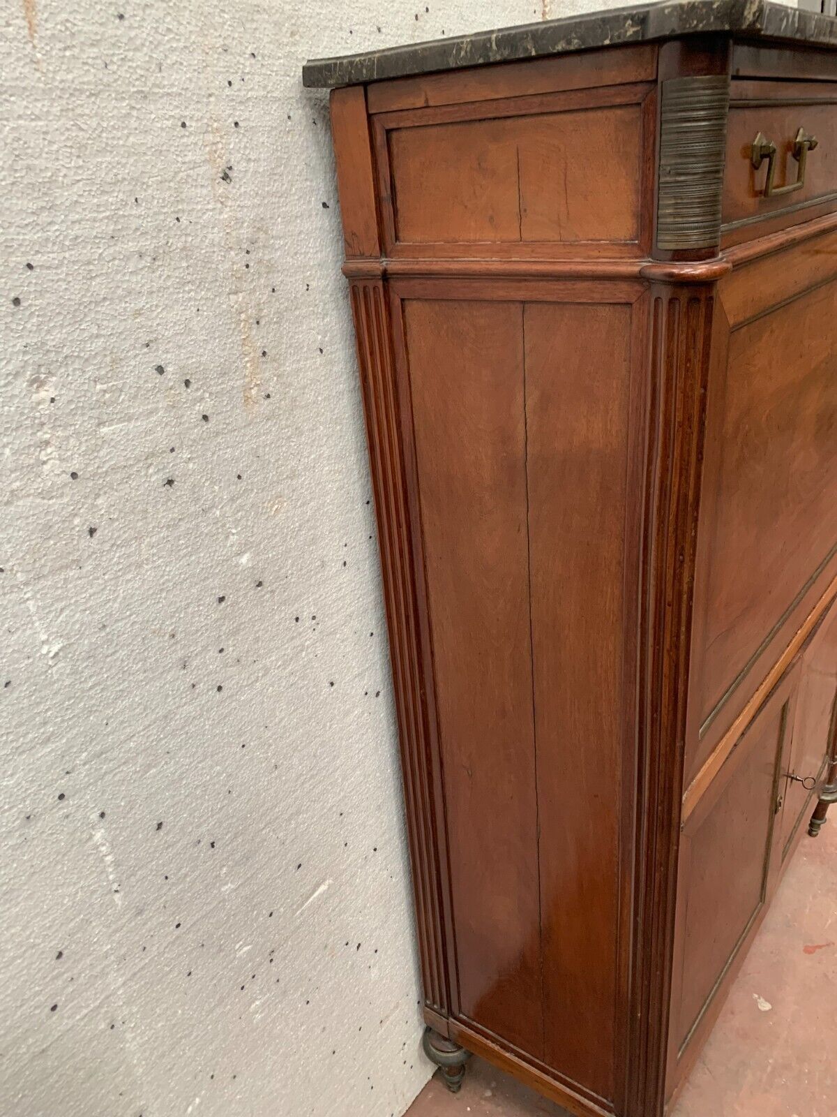 photo furniture Louis XVI Mahogany Secretary Gray Veined Marble Top 19th Century