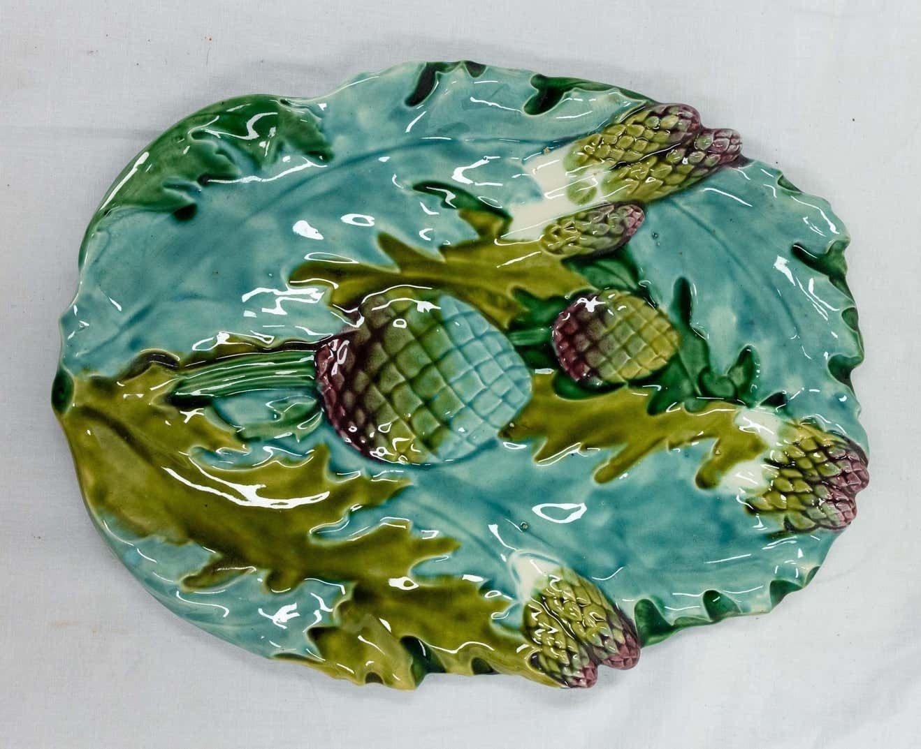 Plat à légumes Art Nouveau en barbotine, boîte à gants ou pièce de milieu, 1900 photo furniture