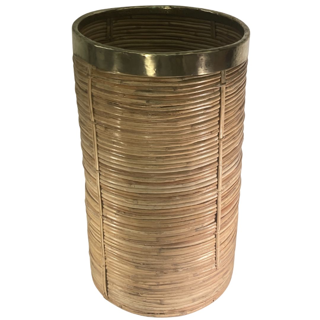 Pencil Or Split Reed Rattan Umbrella Stand Or Basket, Italy 1970s In The Style Of Gabriella Crespi photo Home Decor