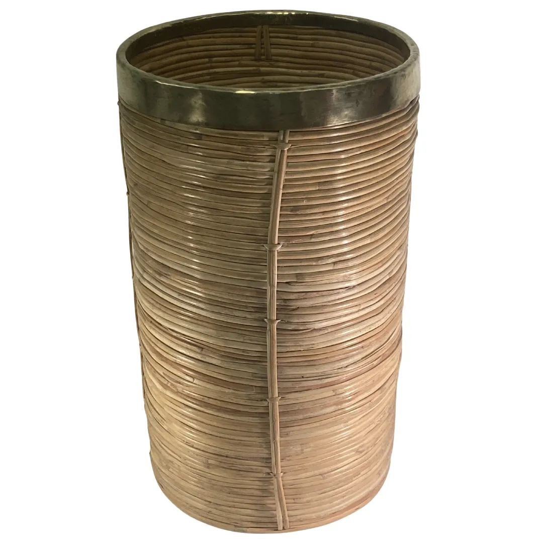 Pencil Or Split Reed Rattan Umbrella Stand Or Basket, Italy 1970s In The Style Of Gabriella Crespi photo 410.8
