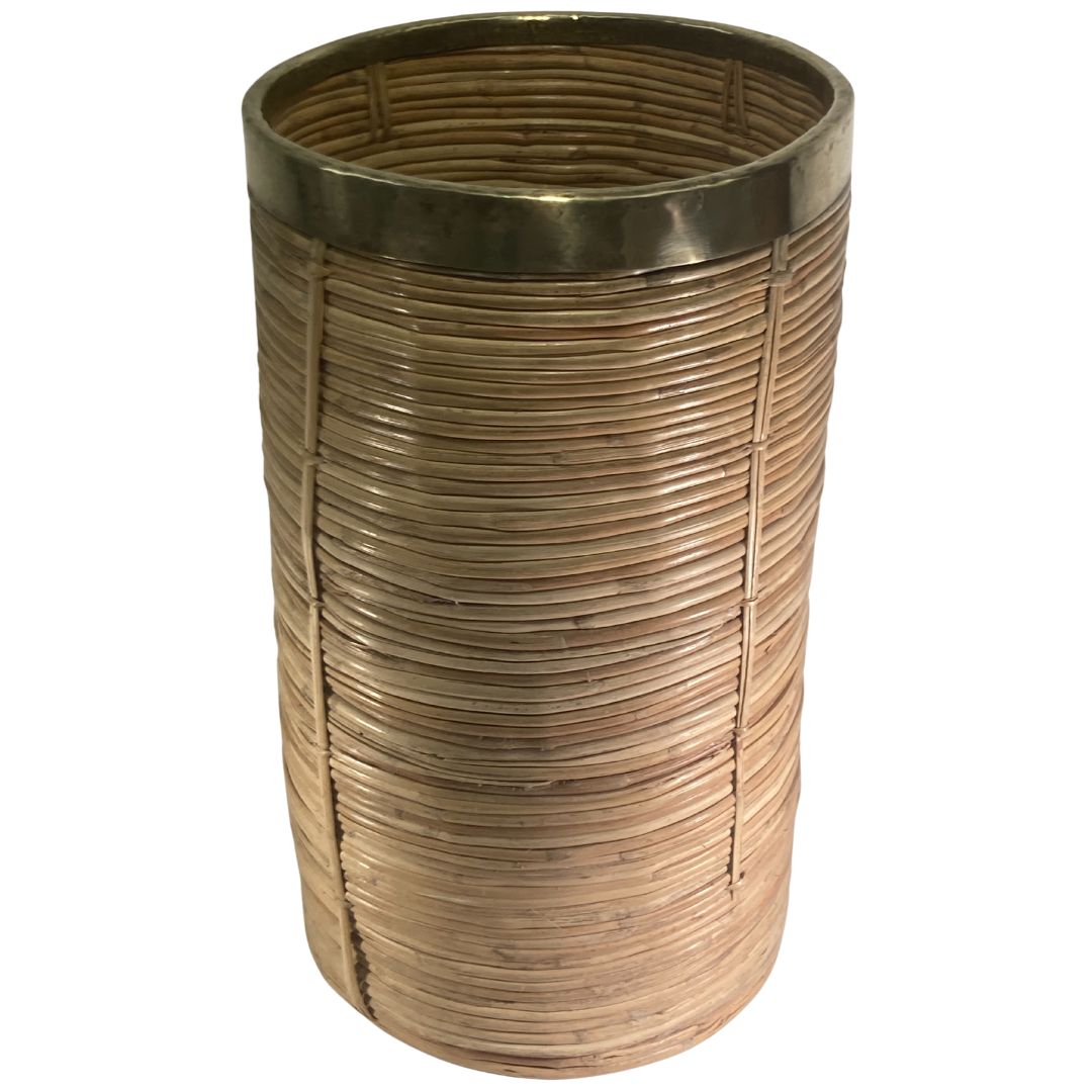 Pencil Or Split Reed Rattan Umbrella Stand Or Basket, Italy 1970s In The Style Of Gabriella Crespi photo vinterior