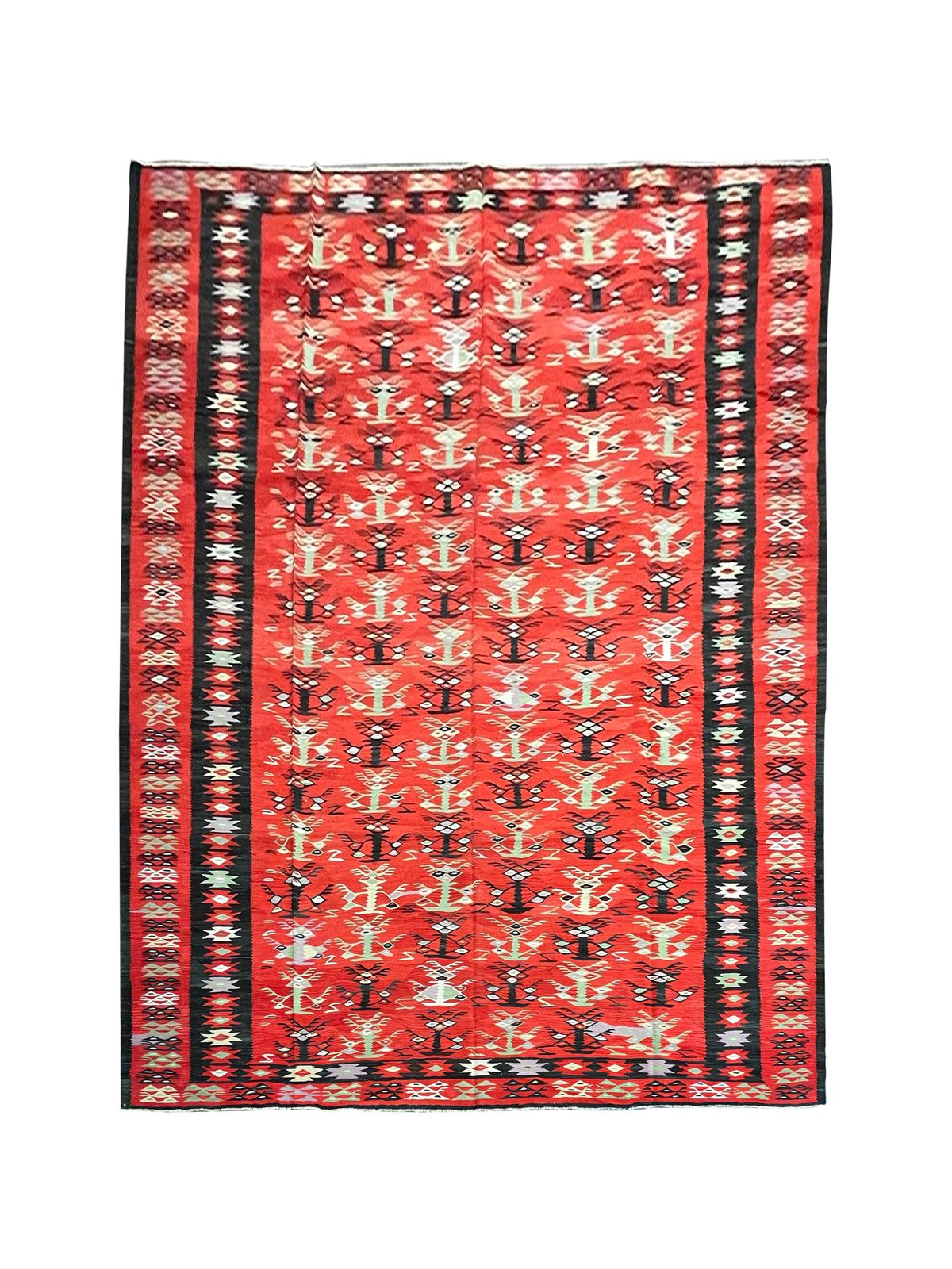 Large Antique Anatolian Kilim Rug Handmade Flatwoven Red Wool Area Rug 375x317cm photo for sale