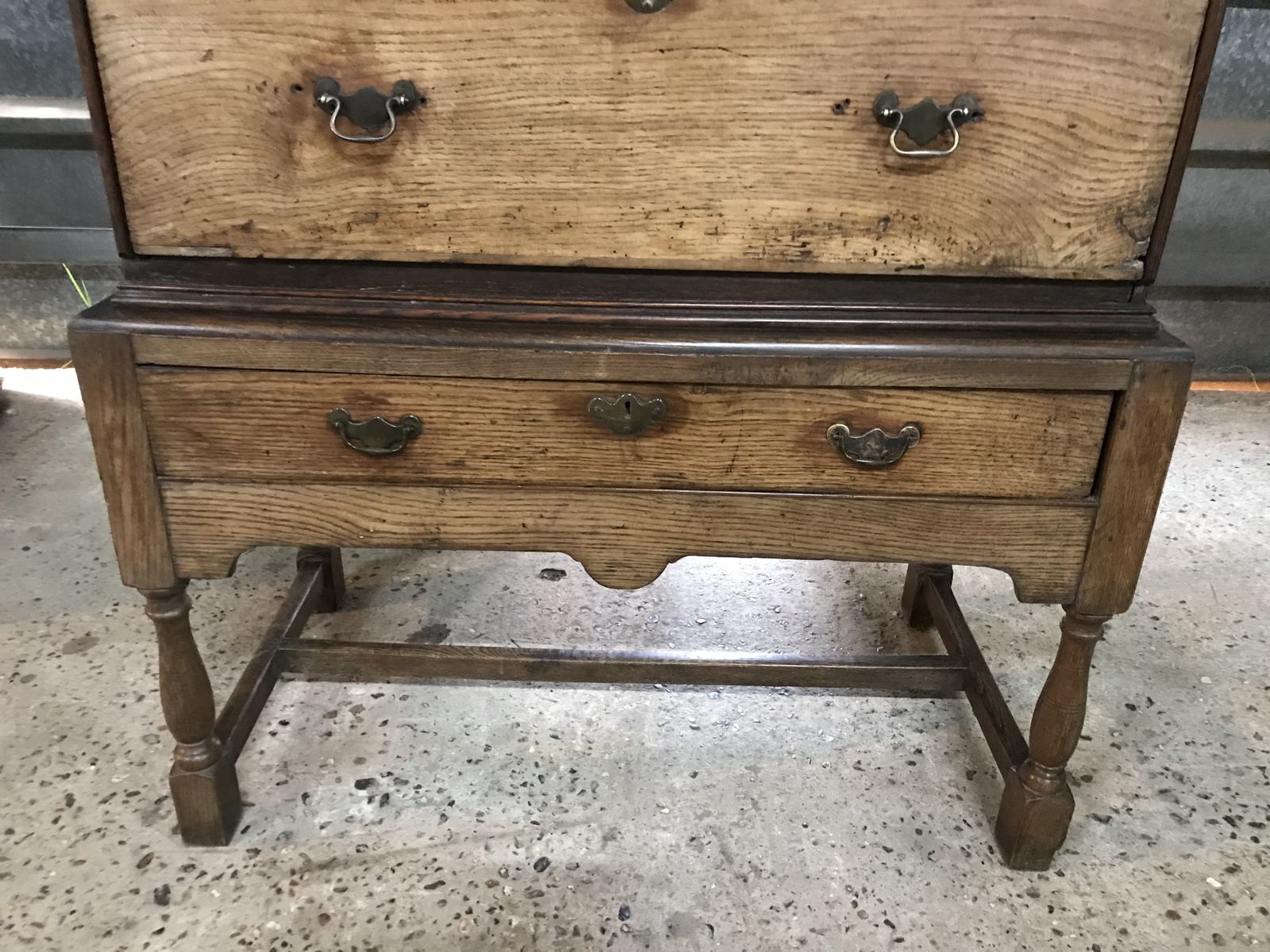 Early 18th Century Oak Chest On Stand photo vintage