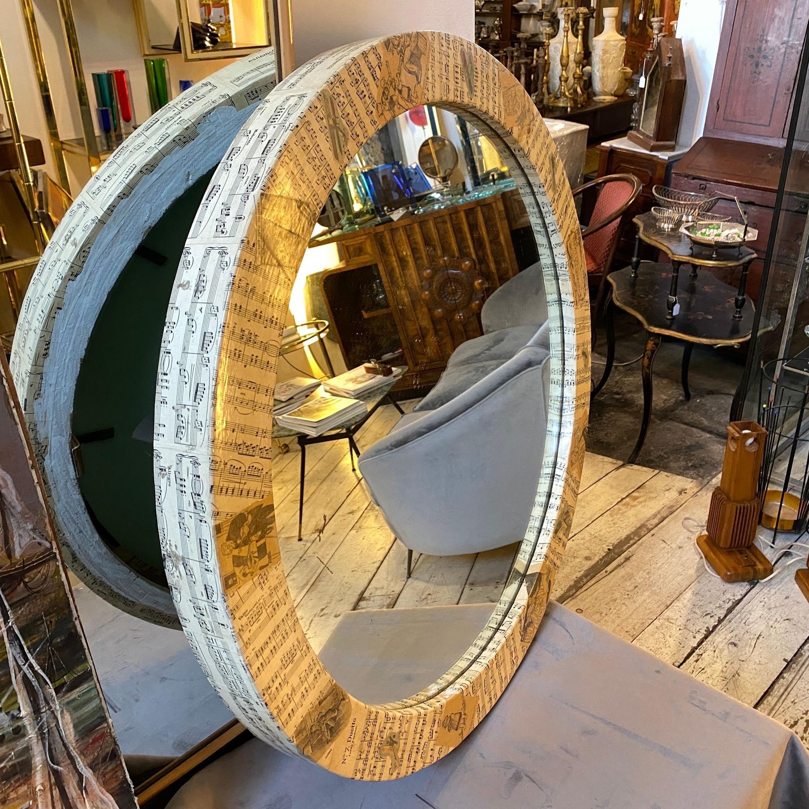 1960s Mid Century Modern Hand Crafted Wall Mirror In The Style Of Fornasetti photo furniture