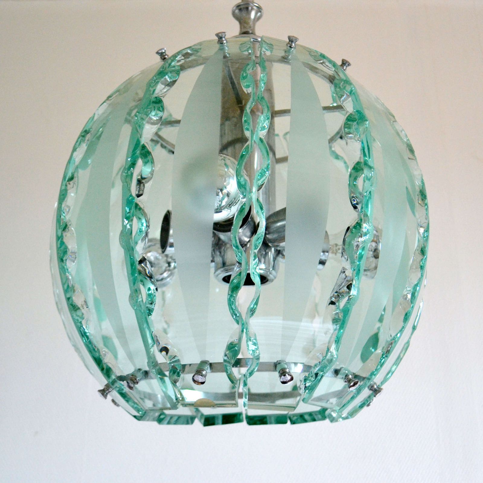 Chandelier In Glass And Chrome, 04 Zero Quatro For Fontana Arte photo Lighting