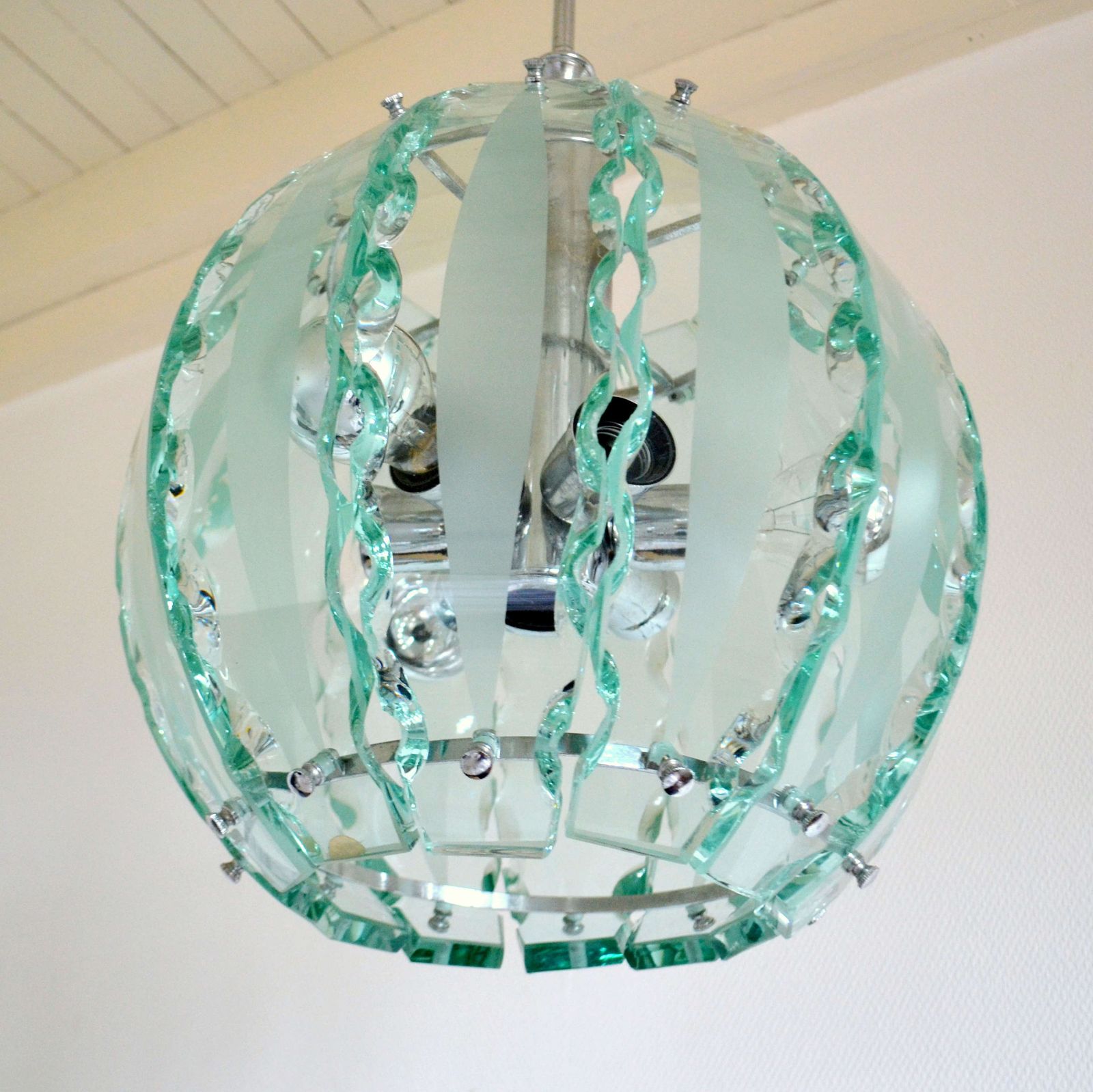 Chandelier In Glass And Chrome, 04 Zero Quatro For Fontana Arte photo 4500.0