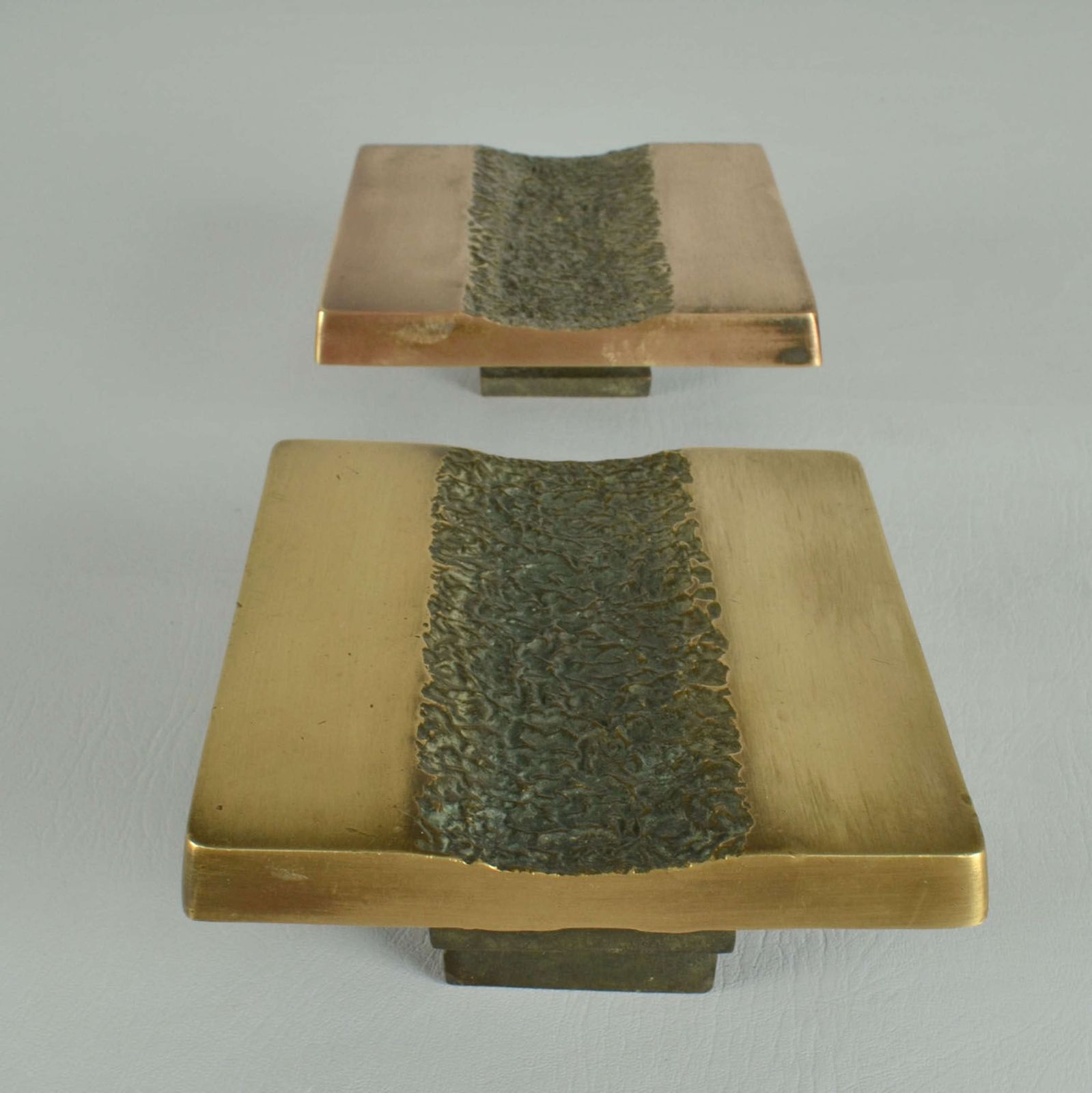 Push And Pull Bronze Door Handle Square With Central Brutalist Relief photo for sale