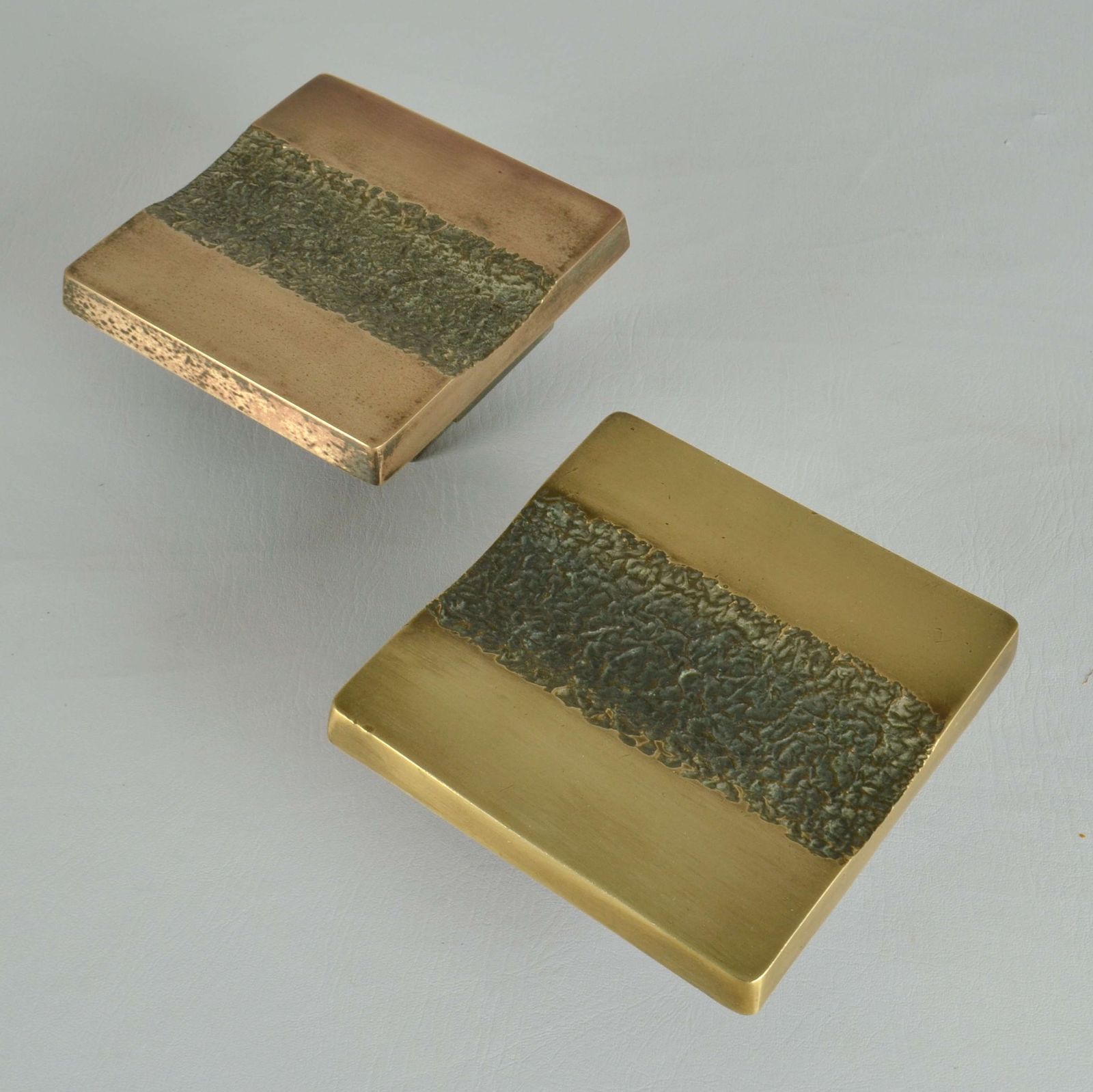 Push And Pull Bronze Door Handle Square With Central Brutalist Relief photo Home Fixtures