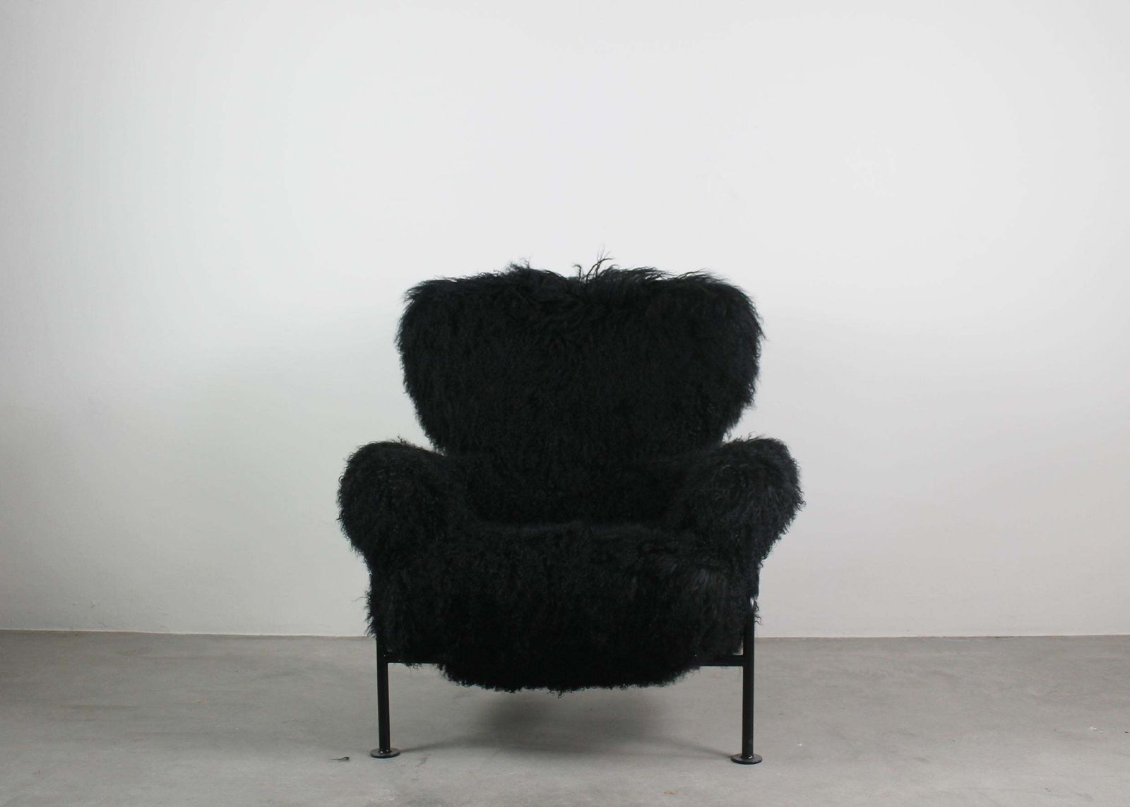 Franco Albini Pl19 Or Tre Pezzi Armchair In Black Mongolian Wool For Poggi Italy