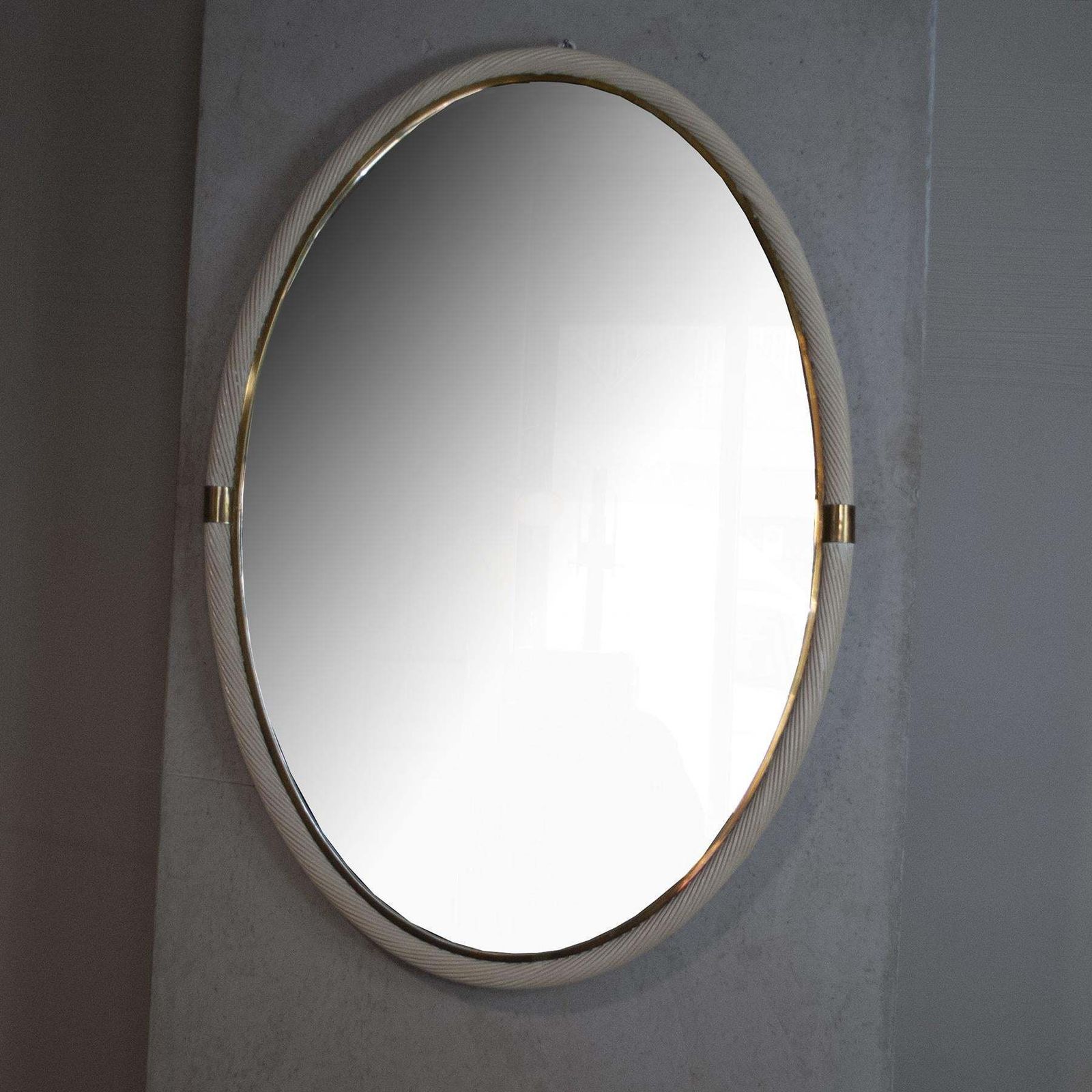 Tommaso Barbi Mirror In Brass And Rattan 1960 photo for sale