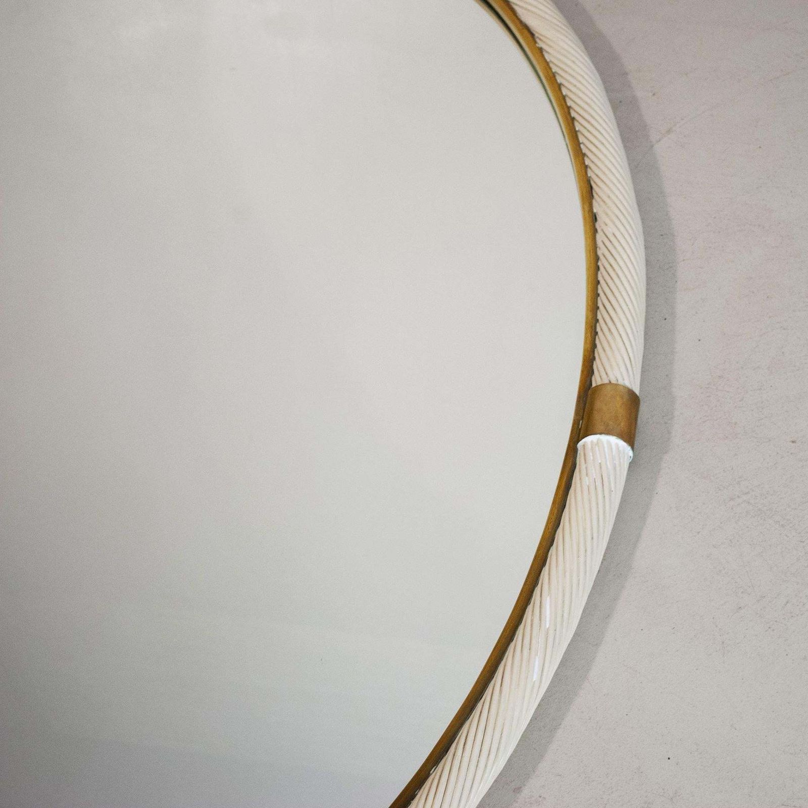 Tommaso Barbi Mirror In Brass And Rattan 1960 photo buy