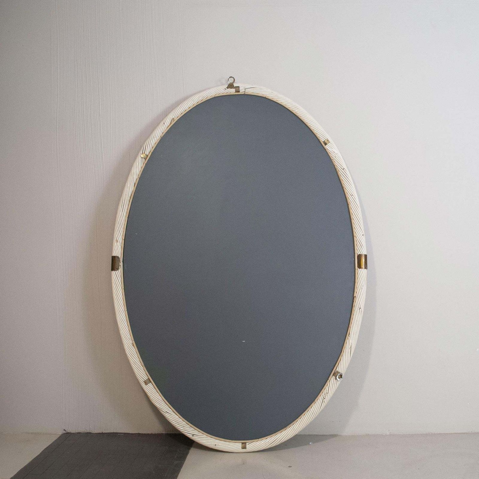 Tommaso Barbi Mirror In Brass And Rattan 1960 photo vintage