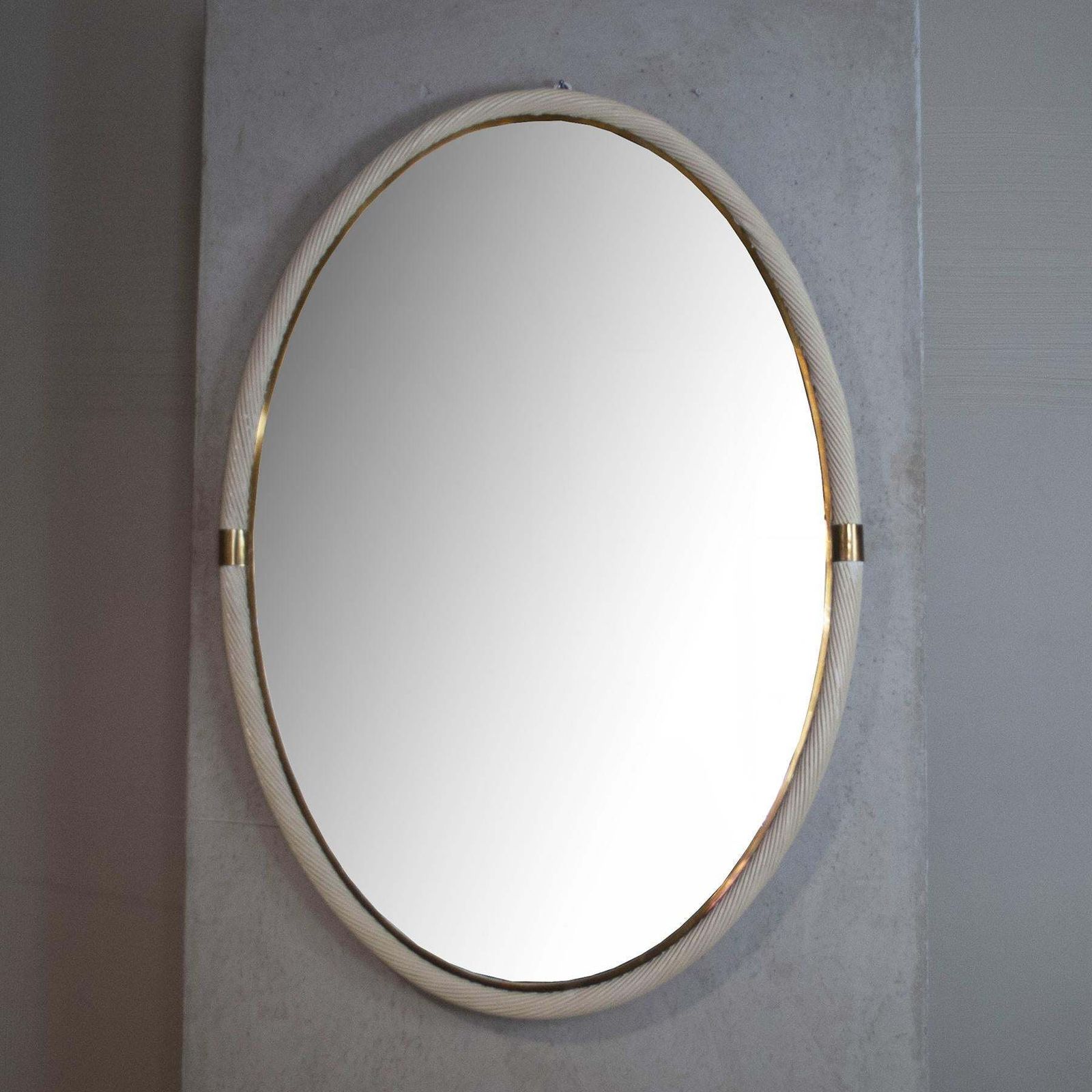 photo for sale Tommaso Barbi Mirror In Brass And Rattan 1960