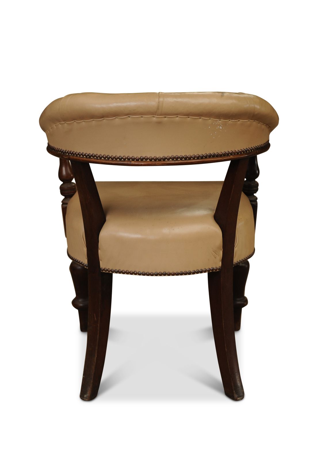19th Century Cream Leather Buttonback Open Frame Armchair With Hand Turned Uprights Finished With Stud Detailing Ol photo for sale