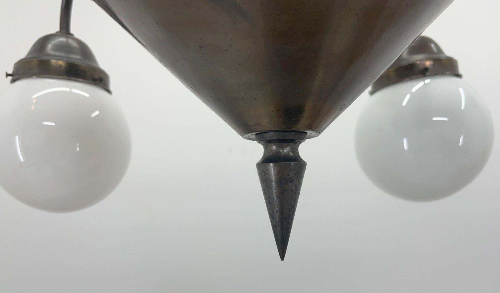 Art Deco Metal And Milk Glass Chandelier, 1930's photo vinterior