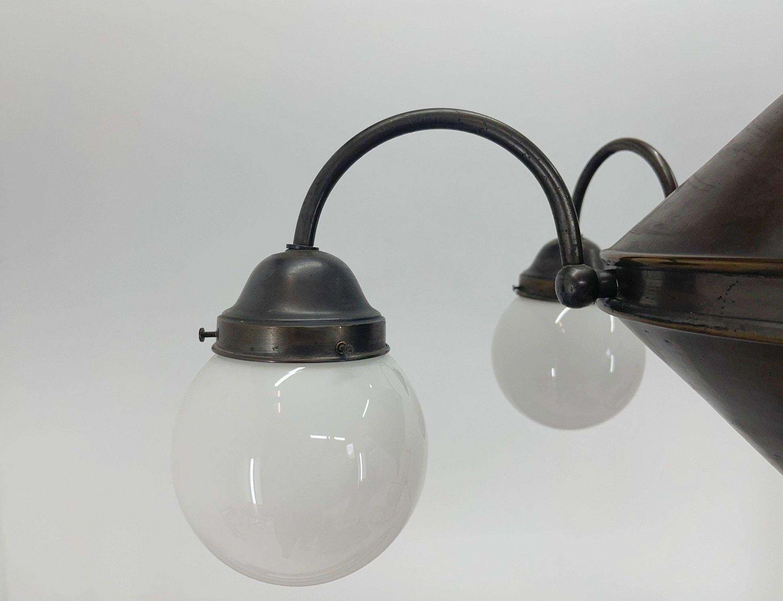 Art Deco Metal And Milk Glass Chandelier, 1930's photo buy