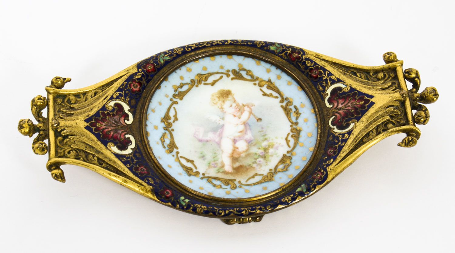Antique French Ormolu & Champleve Enamel Pin Tray 19th Century photo furniture
