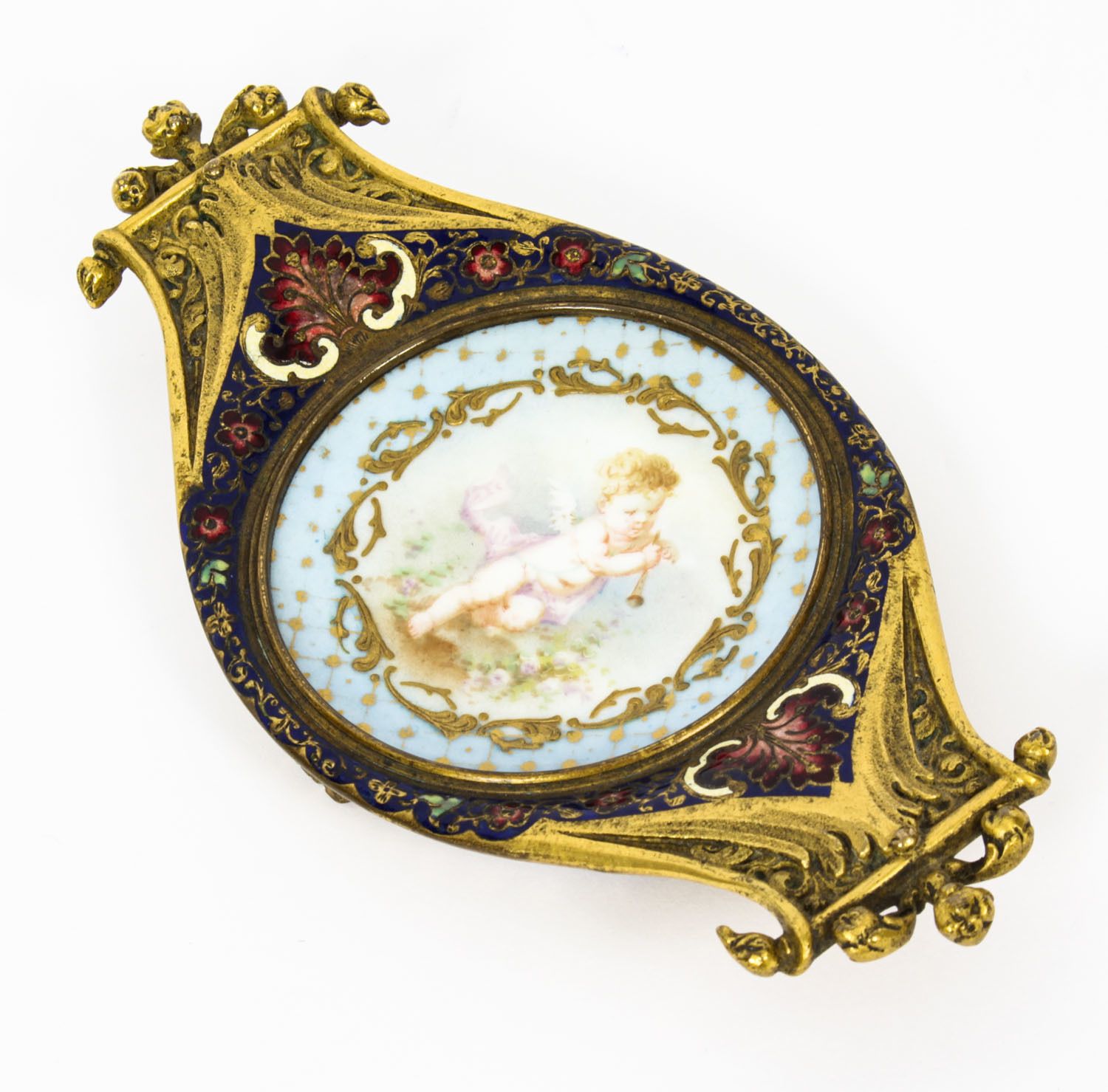 Antique French Ormolu & Champleve Enamel Pin Tray 19th Century photo vinterior