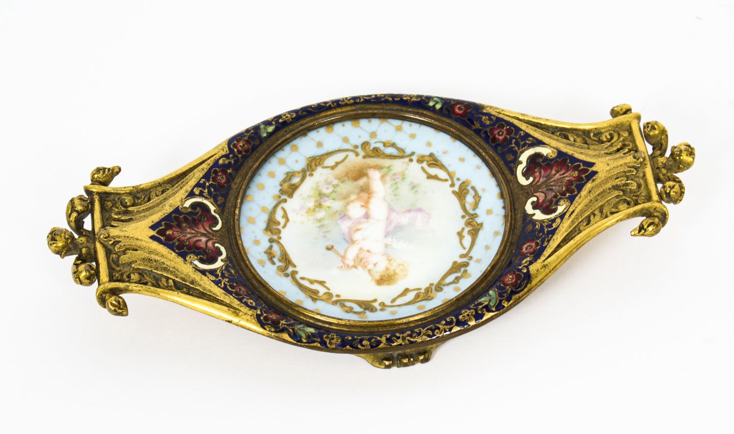 Antique French Ormolu & Champleve Enamel Pin Tray 19th Century photo buy