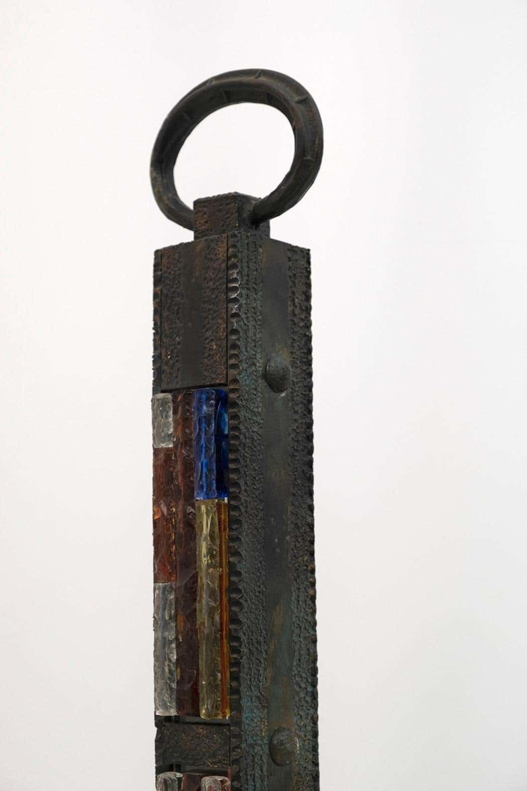 photo furniture Poliarte Brutalist Italian Wrought Iron And Color Raw Glass Floor Lamp, 1960s