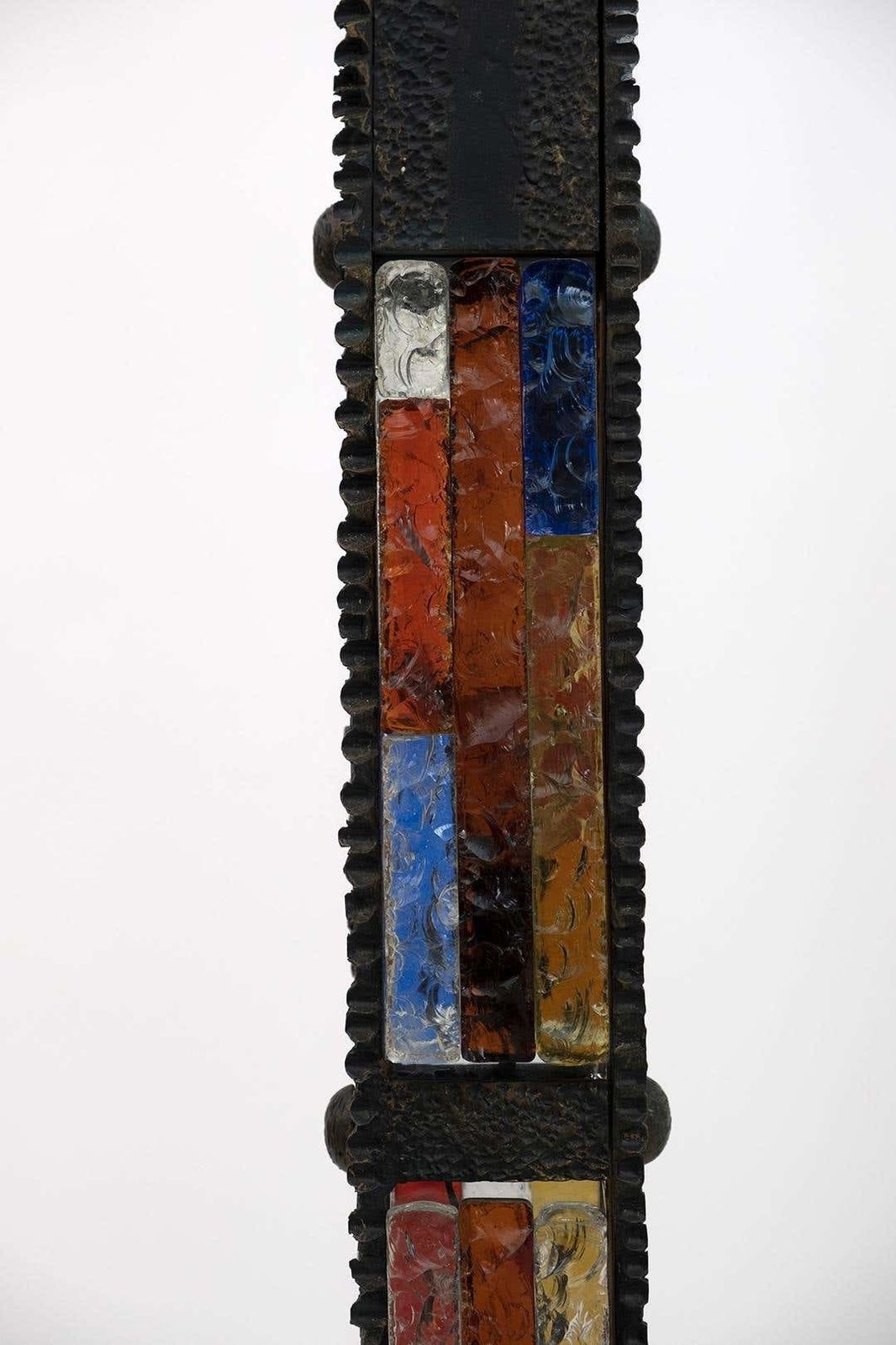 Lighting Poliarte Brutalist Italian Wrought Iron And Color Raw Glass Floor Lamp, 1960s photo