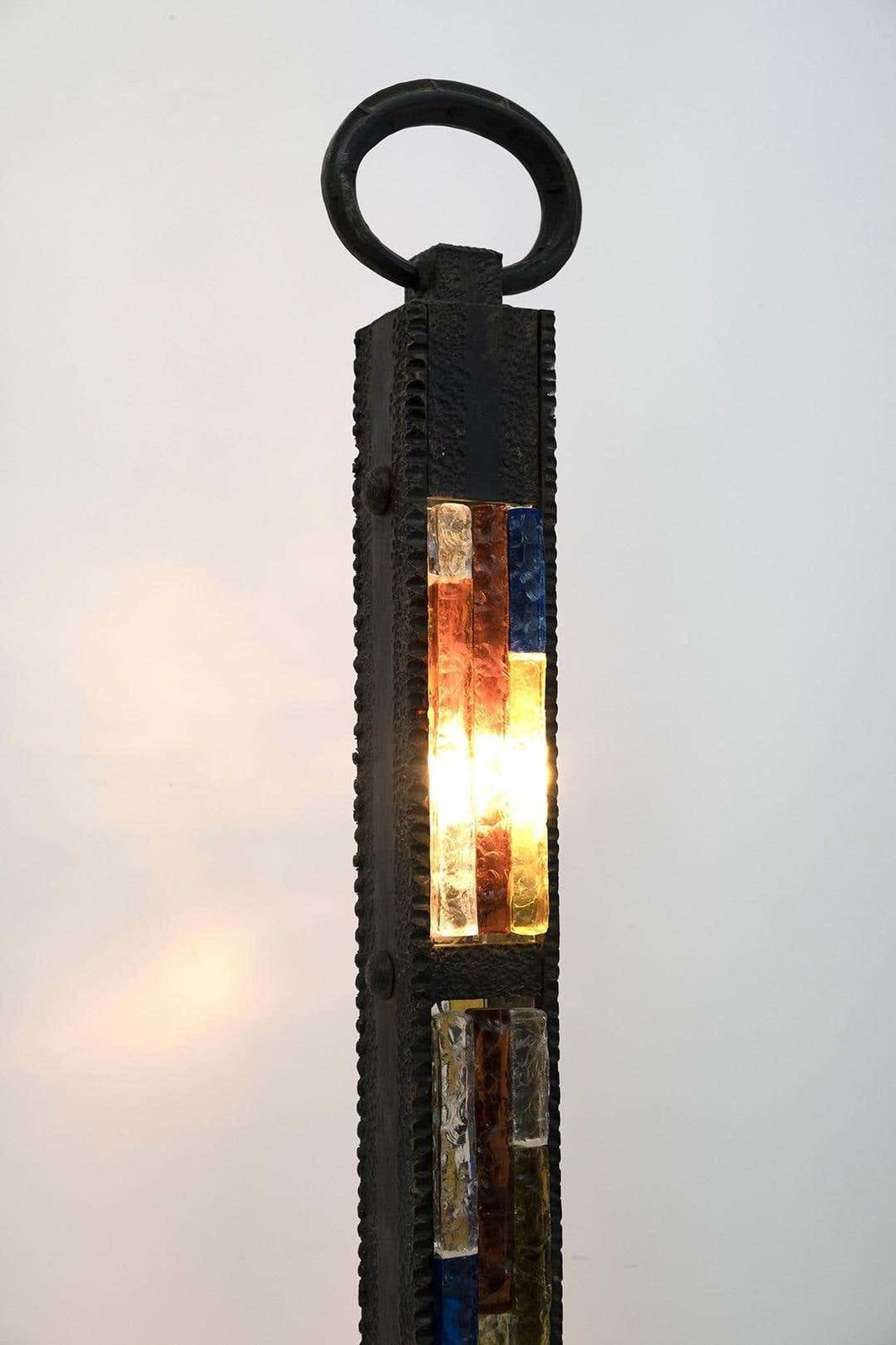photo vinterior Poliarte Brutalist Italian Wrought Iron And Color Raw Glass Floor Lamp, 1960s