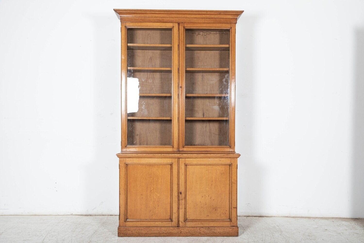 19thc English Glazed Oak Bookcase Cabinet