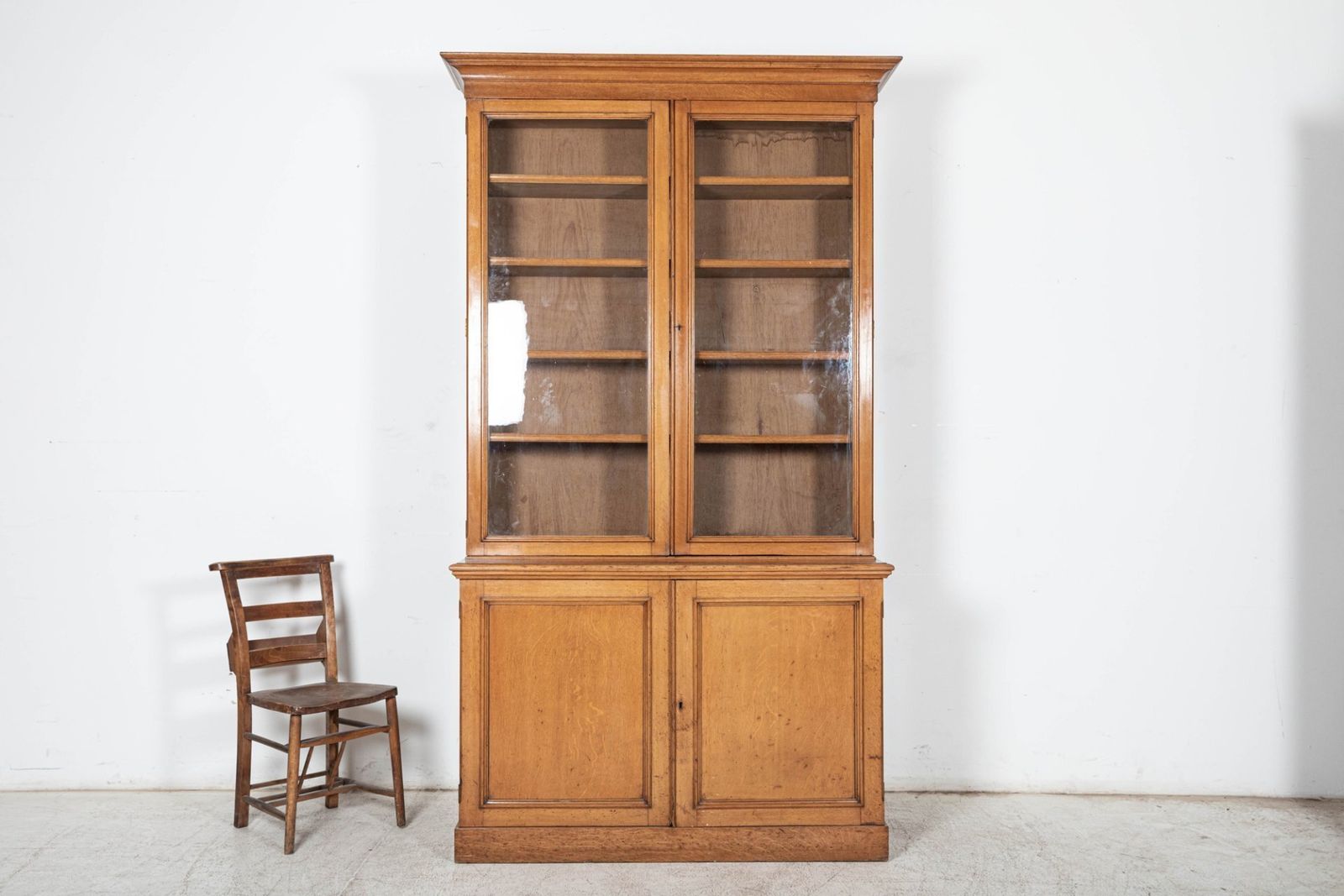 19thc English Glazed Oak Bookcase Cabinet photo 5118.0