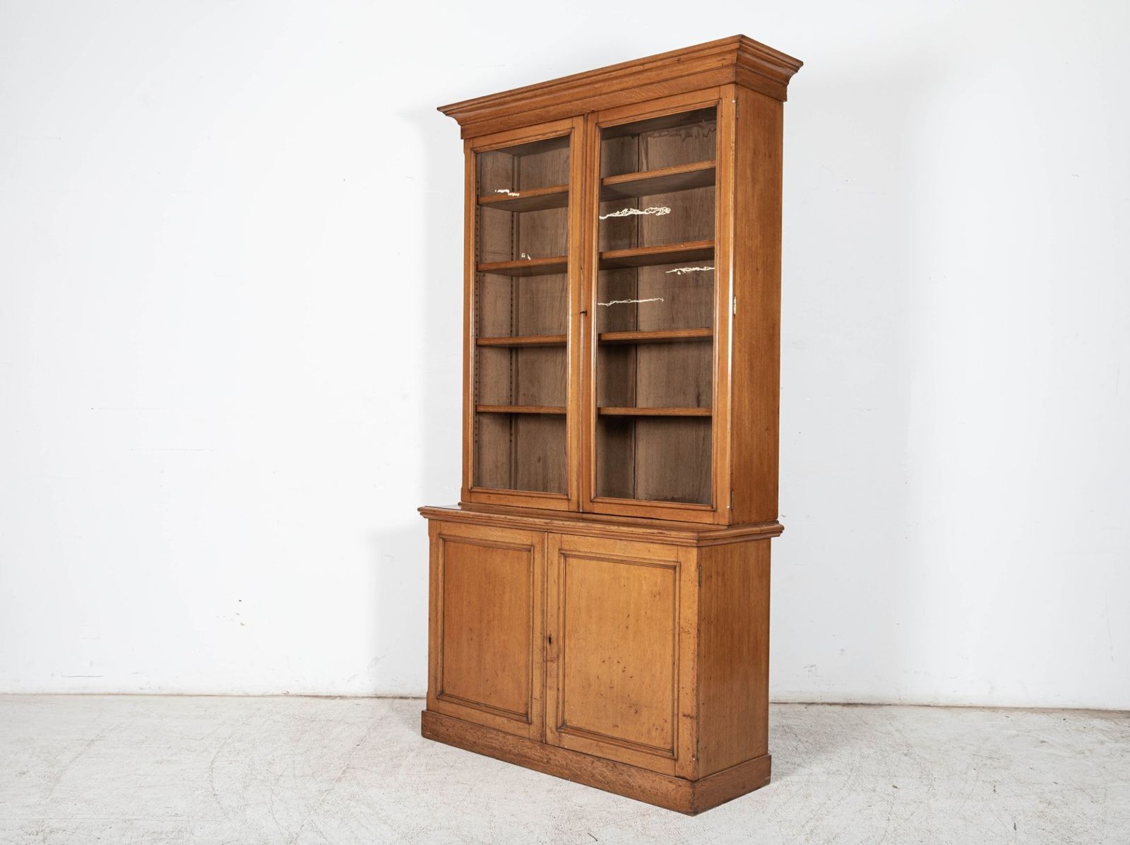 19thc English Glazed Oak Bookcase Cabinet photo vinterior