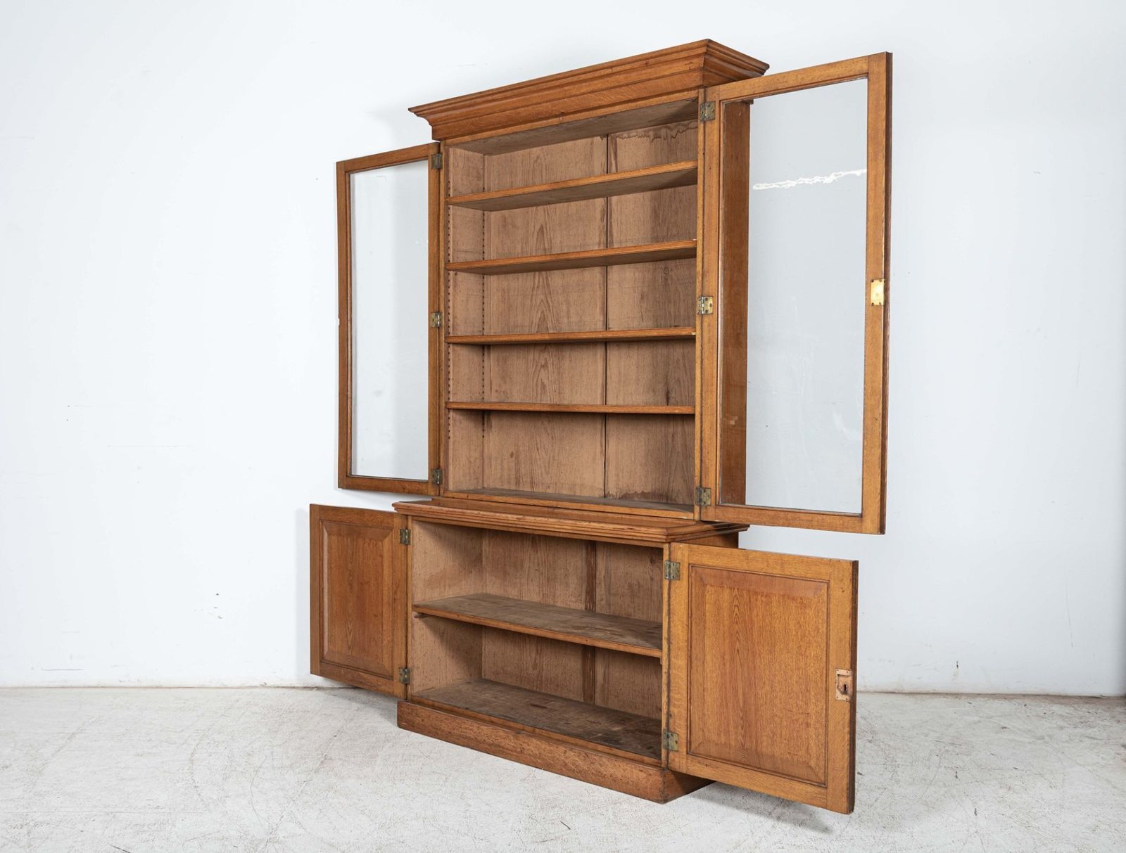 19thc English Glazed Oak Bookcase Cabinet photo buy