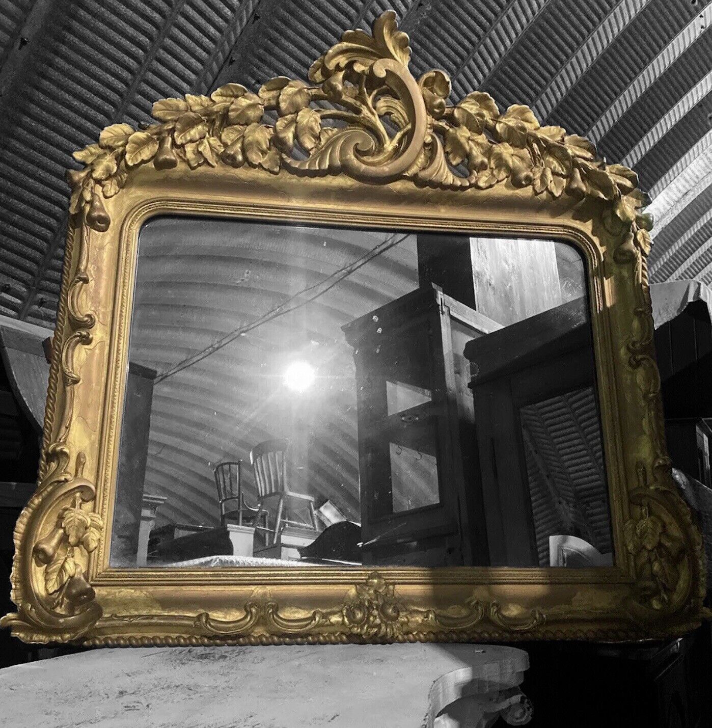 Large Antique French Baroque Style Overmantel Carved Gilt Gold Mirror