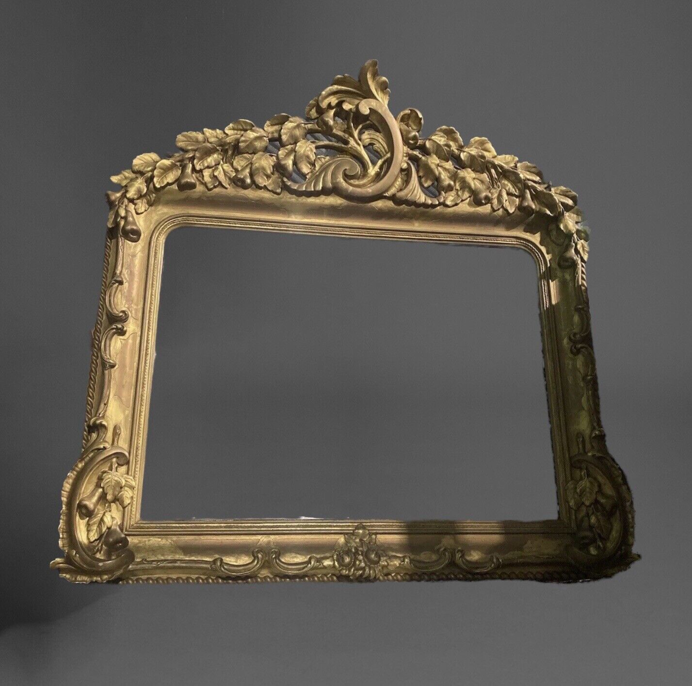 Large Antique French Baroque Style Overmantel Carved Gilt Gold Mirror photo furniture