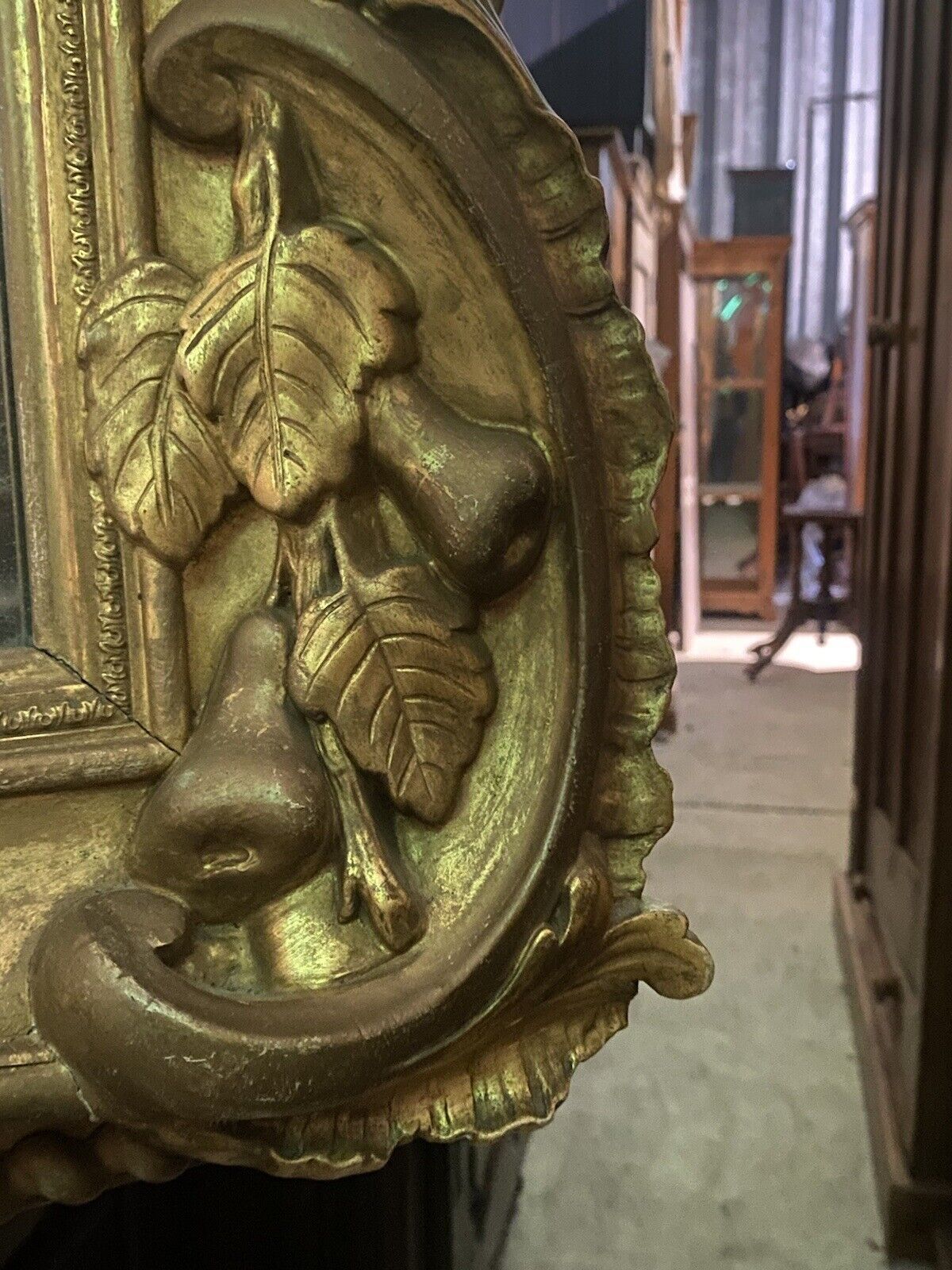Large Antique French Baroque Style Overmantel Carved Gilt Gold Mirror photo vinterior