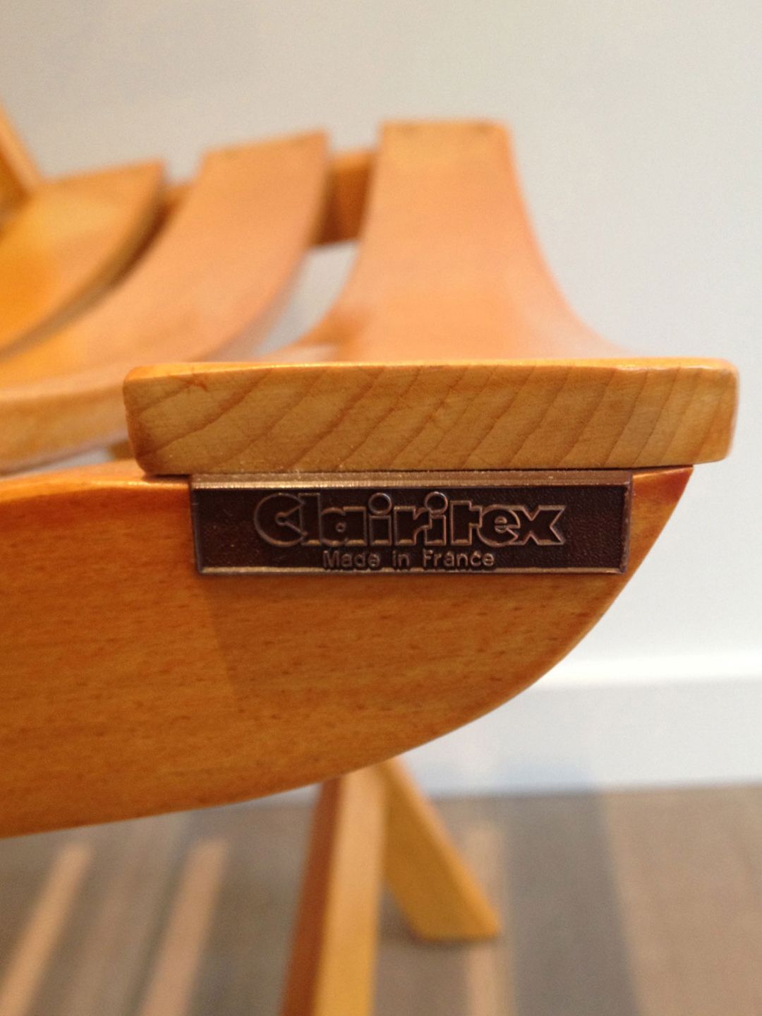 Pair Of Folding Armchairs In Varnished Wood Signed Clairitex photo for sale