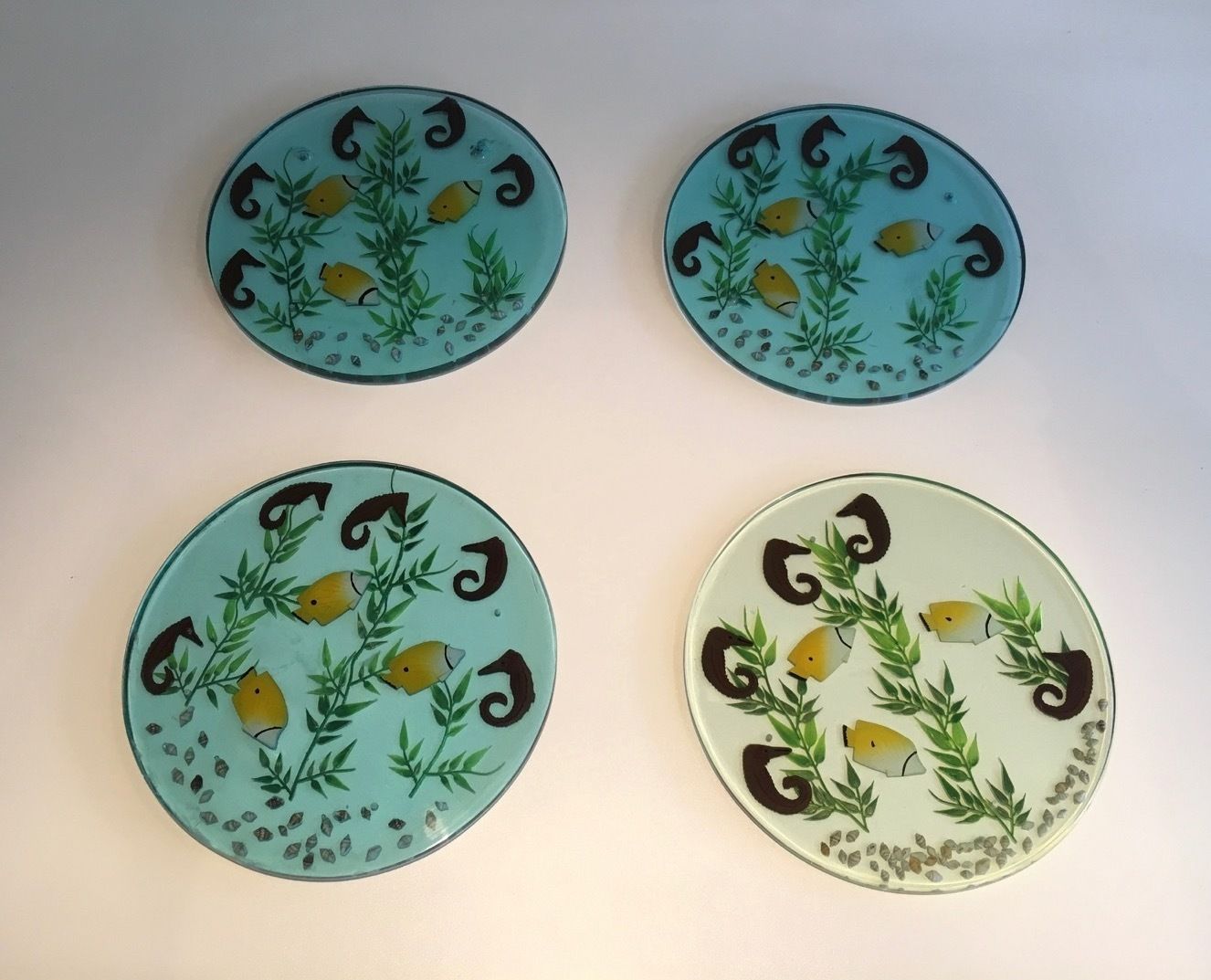 Suite Of 4 Resin Trays, Encrusted With Seahorses, Fish, Seaweed And Shells photo furniture