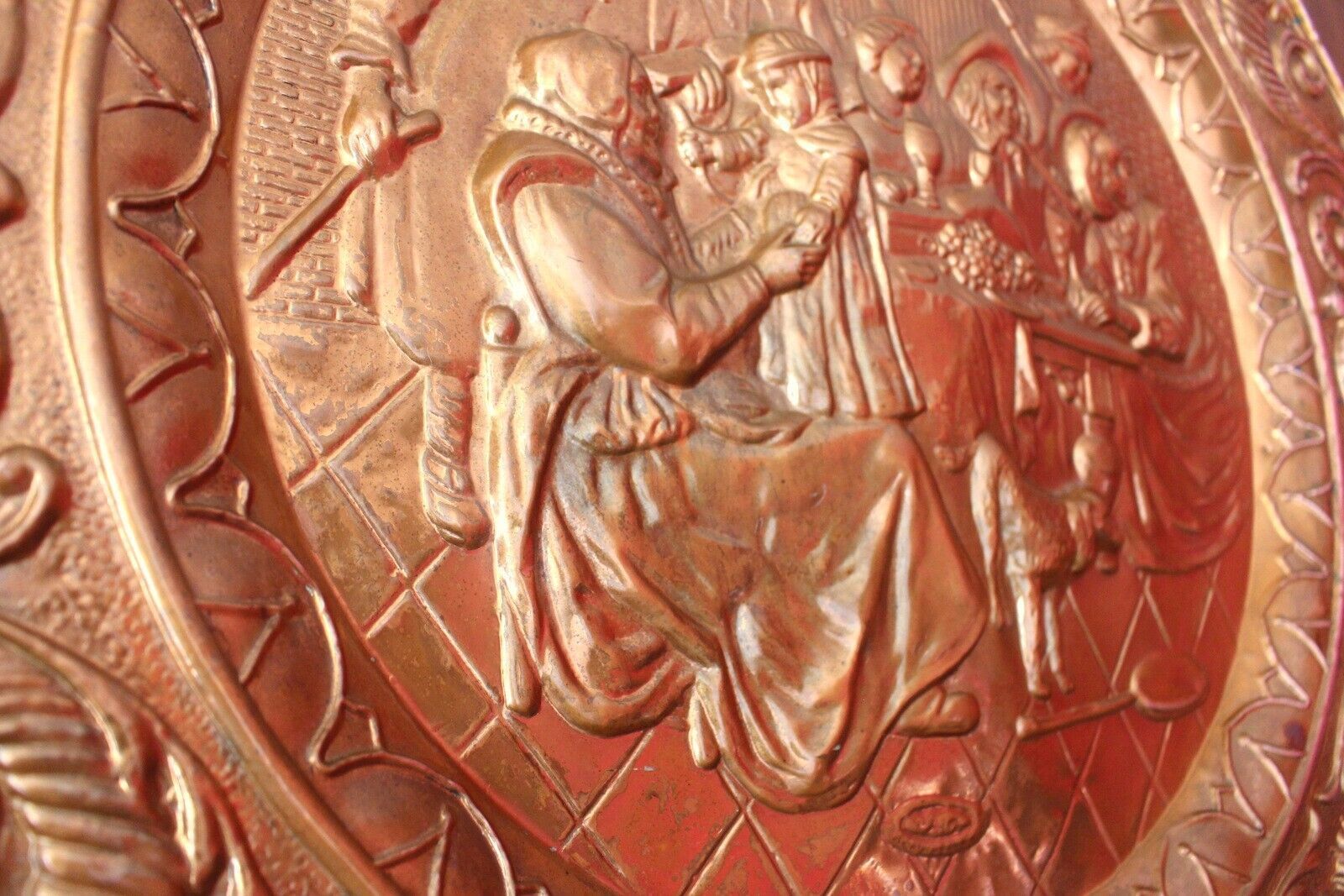 Extra Large Vtg Britist Copper Wall Plaque Portrait Heat Resistant 19th photo for sale