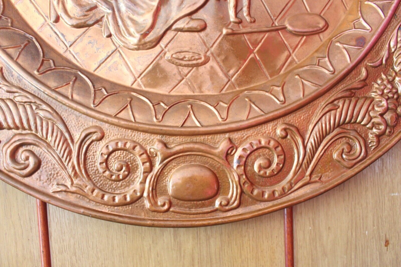 Extra Large Vtg Britist Copper Wall Plaque Portrait Heat Resistant 19th photo Art