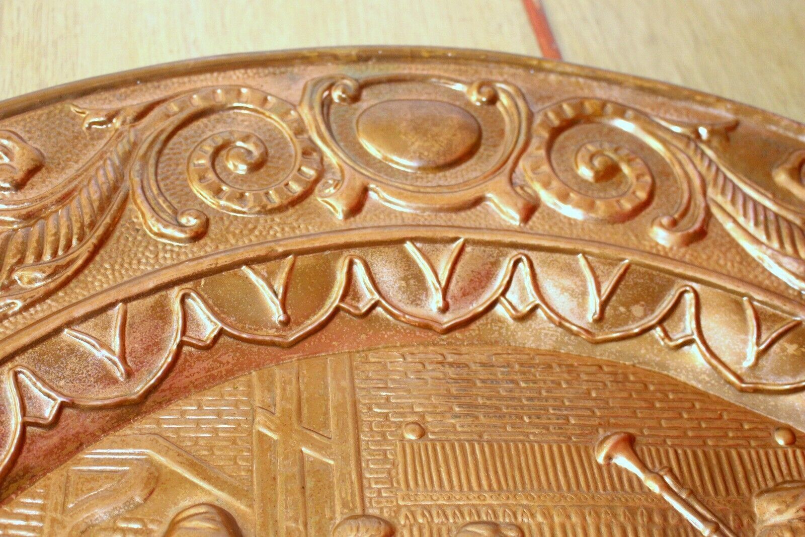 Extra Large Vtg Britist Copper Wall Plaque Portrait Heat Resistant 19th photo 366.0