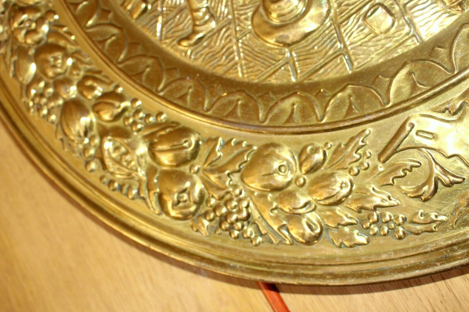 Large Vintage French Brass Wall Plaque 19th C. Home Portrait Heat Resistant photo for sale