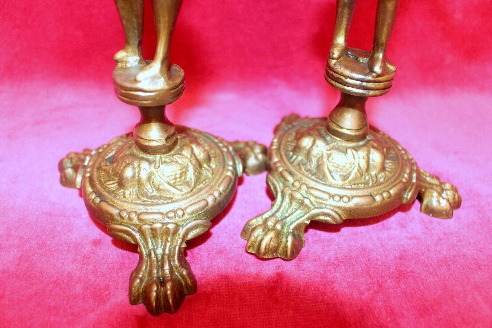 French Vintage Pair Of Ornately Gold Patina Bronze Candle Holders Cherubs photo Lighting