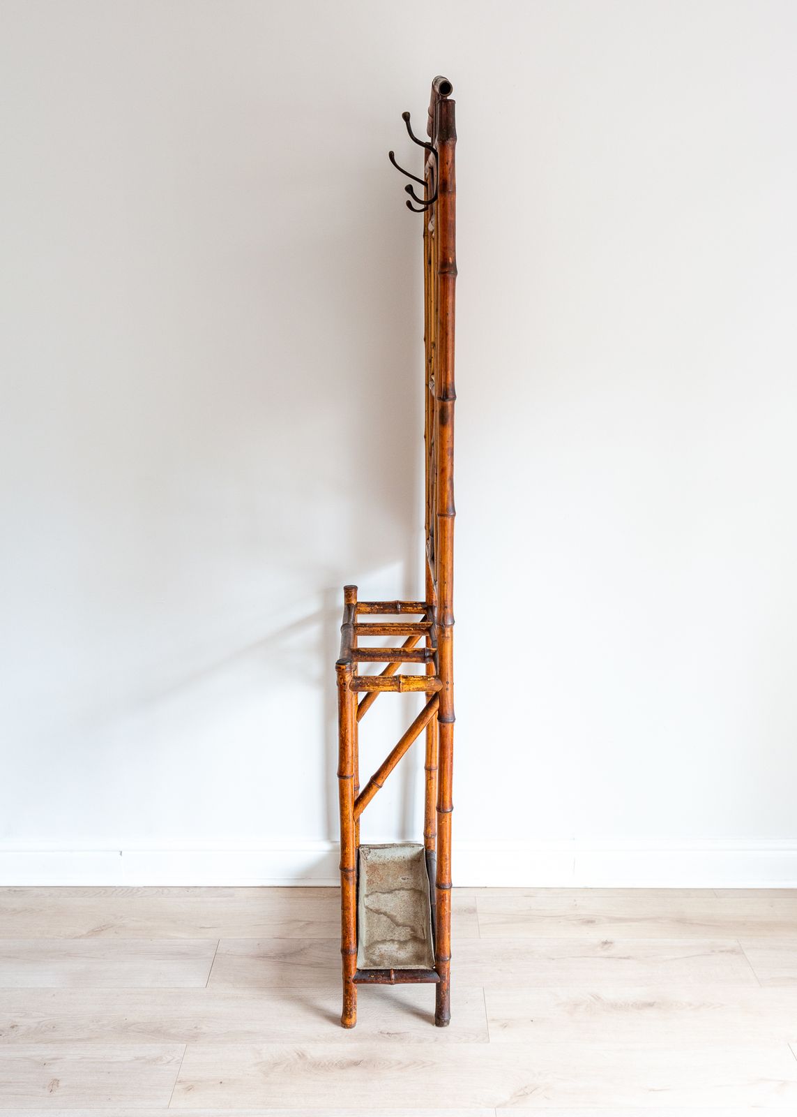 700.0 Boho Bamboo Hall Stand Mirrored Coat Rack With Umbrella Stand Stick Stand Chinoiserie French Mid Century Aesthetic Movement photo