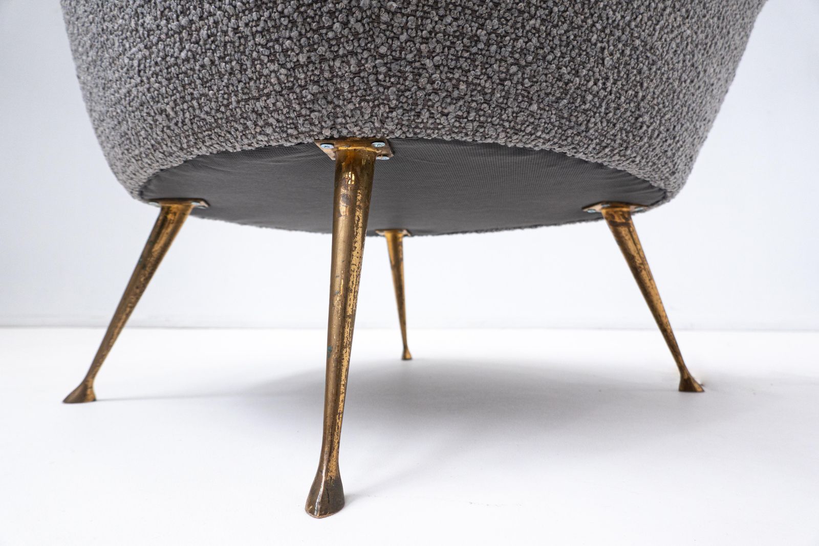 Pair Of Mid Century Grey New Upholstery And Brass Feets Armchairs, Italy, 1950s photo vintage