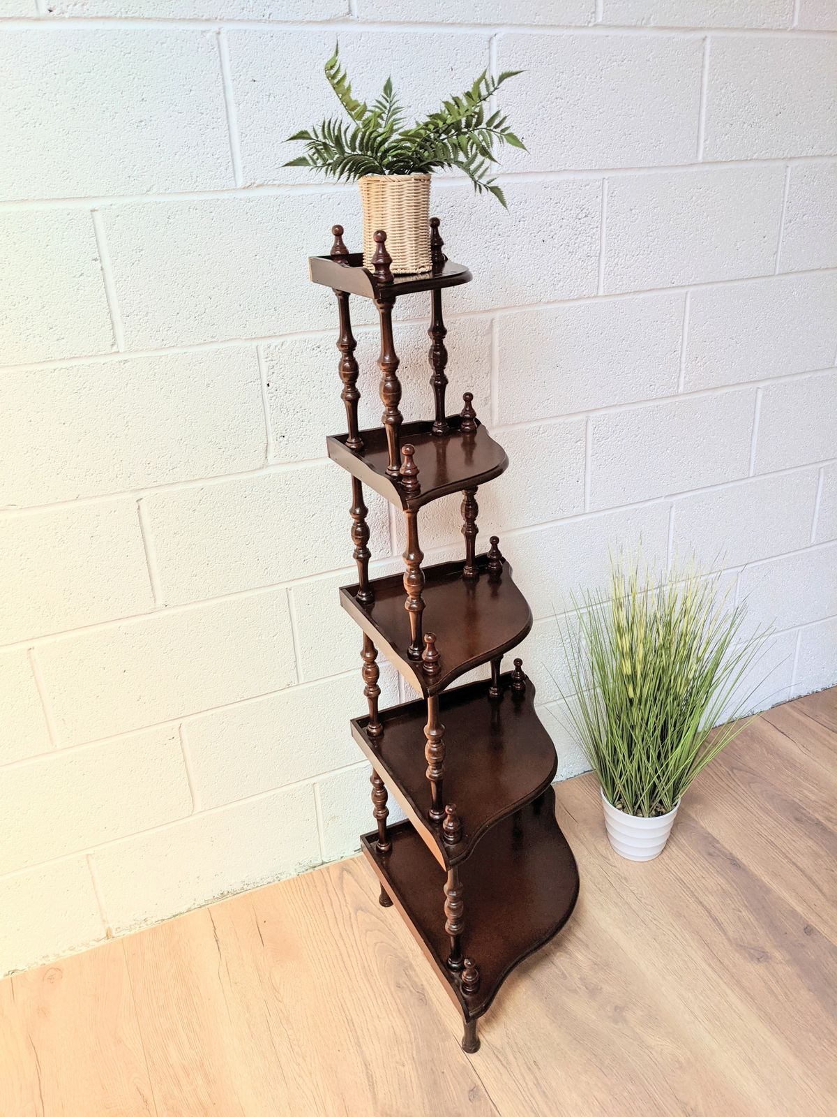Vintage Tall 5 Shelf Dark Wood Corner Shelves photo buy