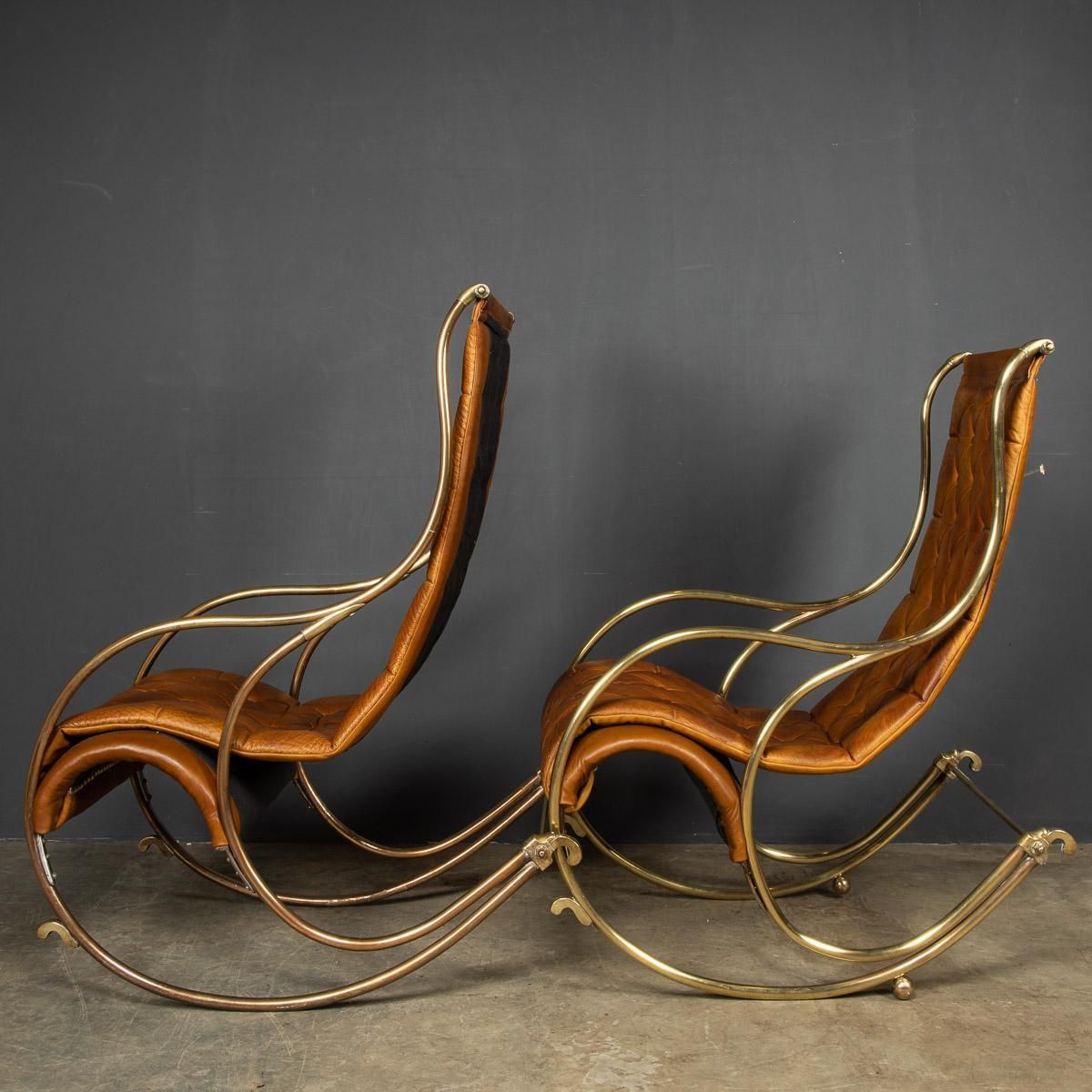 20th Century British Made Pair Of Leather Rocking Chairs, C.1950 photo for sale