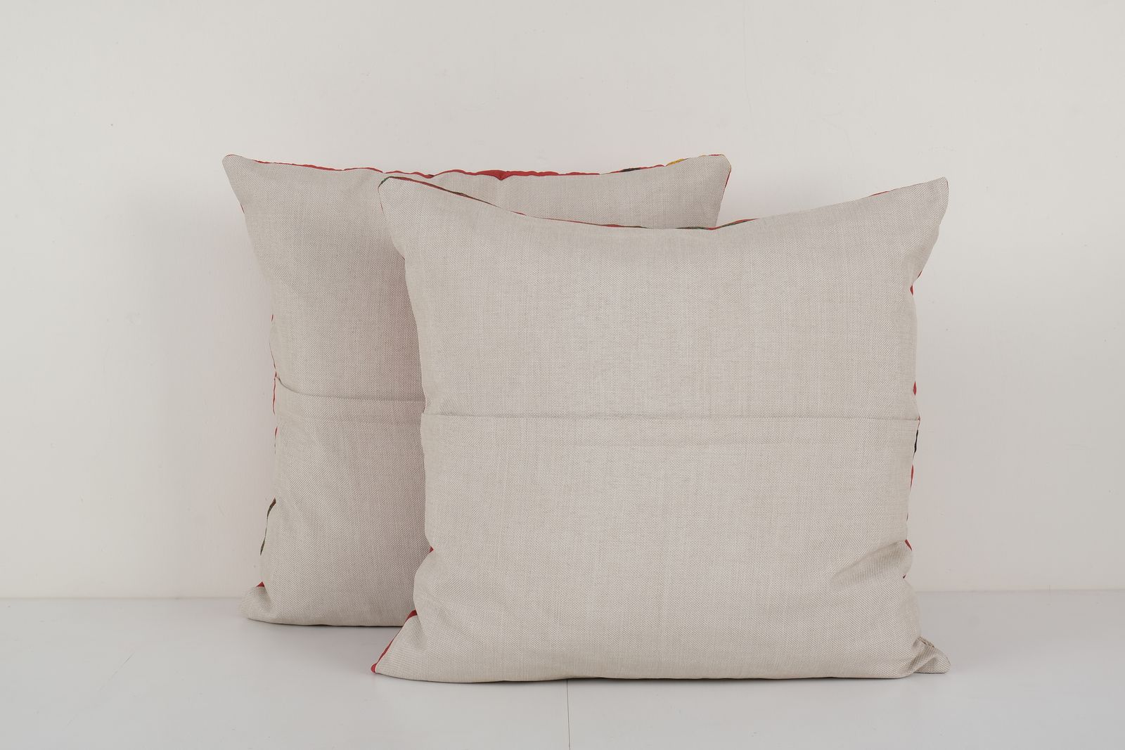 Set Of Two Suzani Red Cushion Cover, Tribal House Decor  Square Embroidery Handmade Pillows   Vintage Embroidered Uzbek Pillow 22'' X 23'' photo for sale