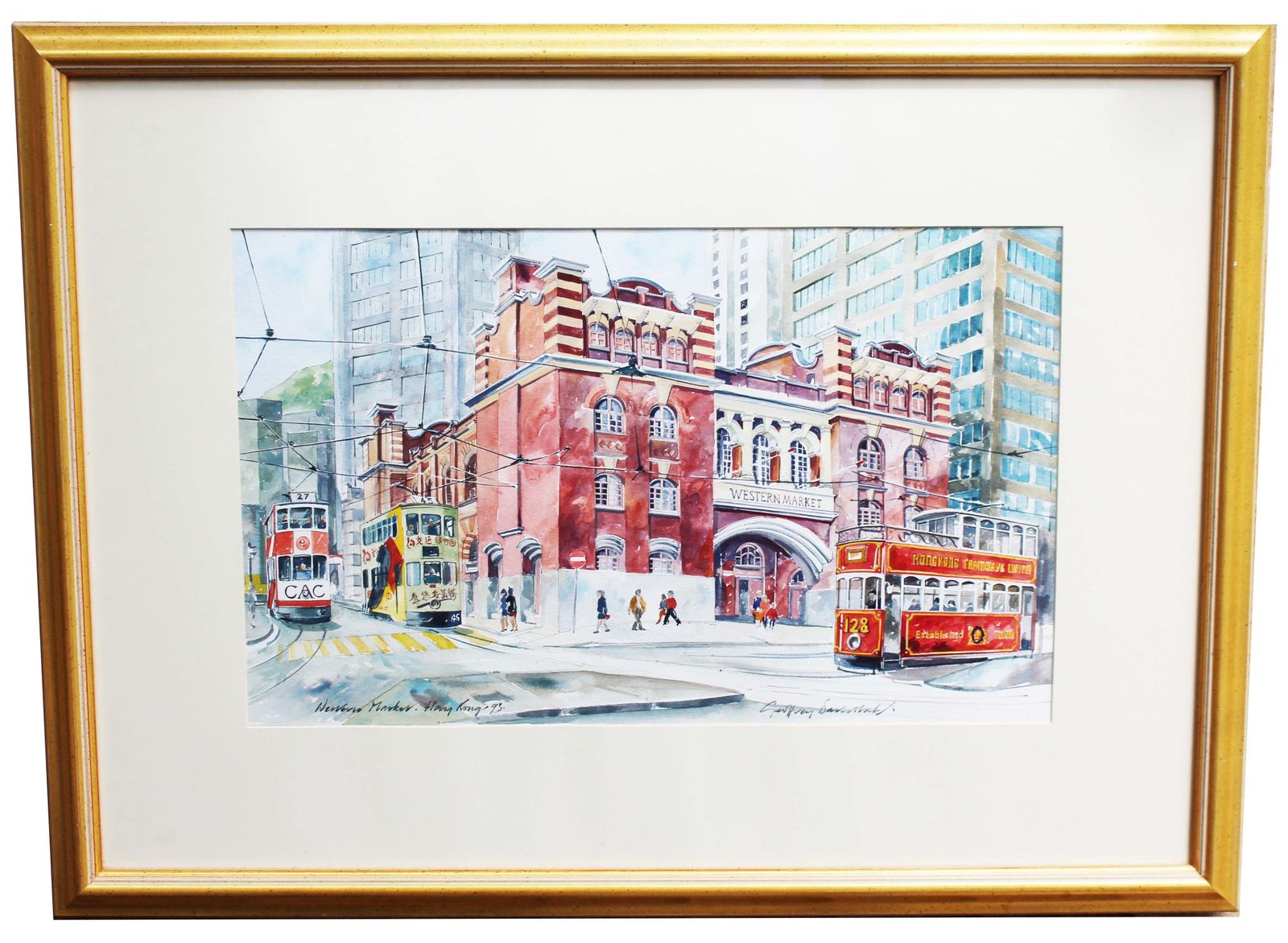 Vintage Watercolour Of The Western Market Hong Kong By Geoffrey Baverstock. photo Art