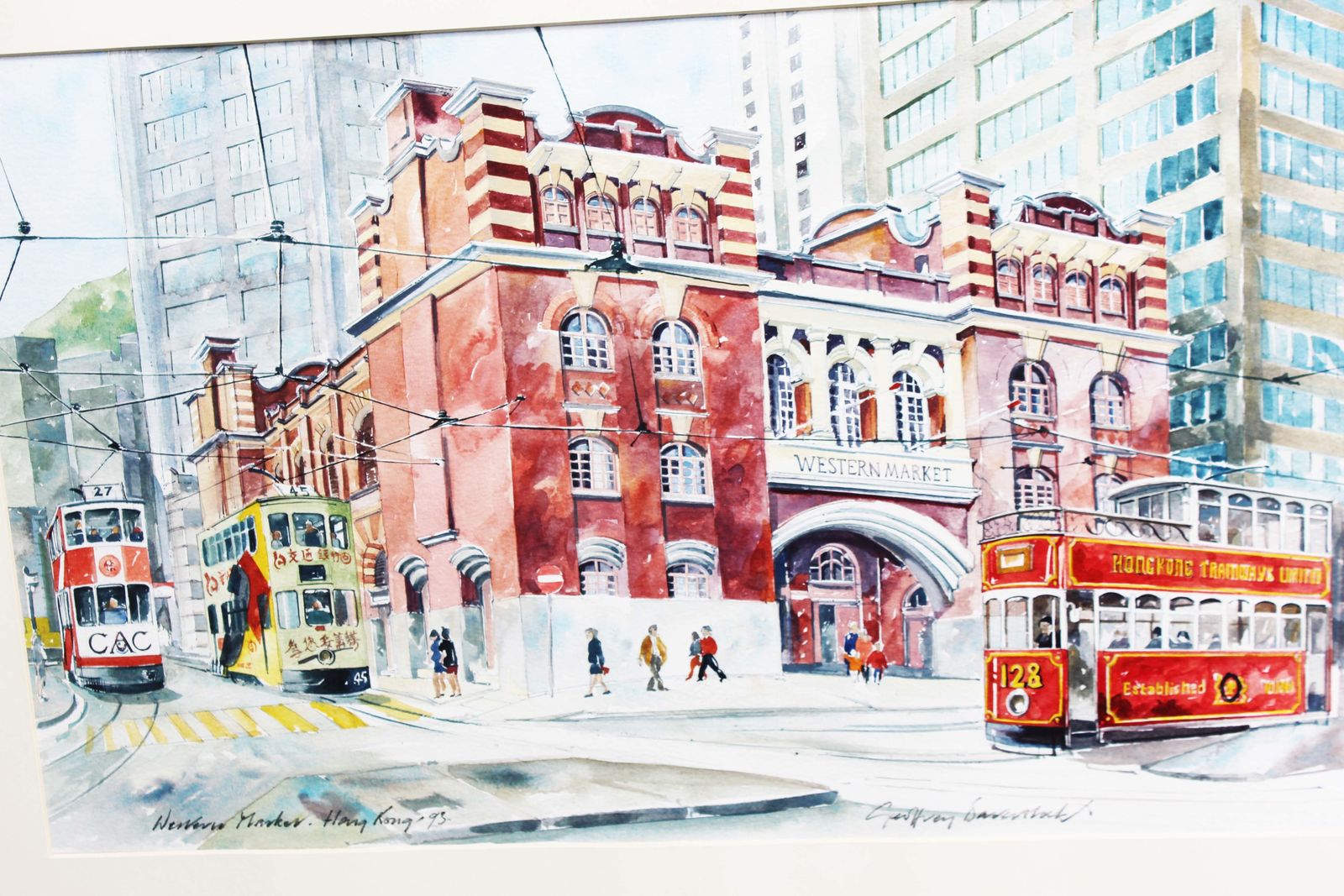 Vintage Watercolour Of The Western Market Hong Kong By Geoffrey Baverstock. photo vintage